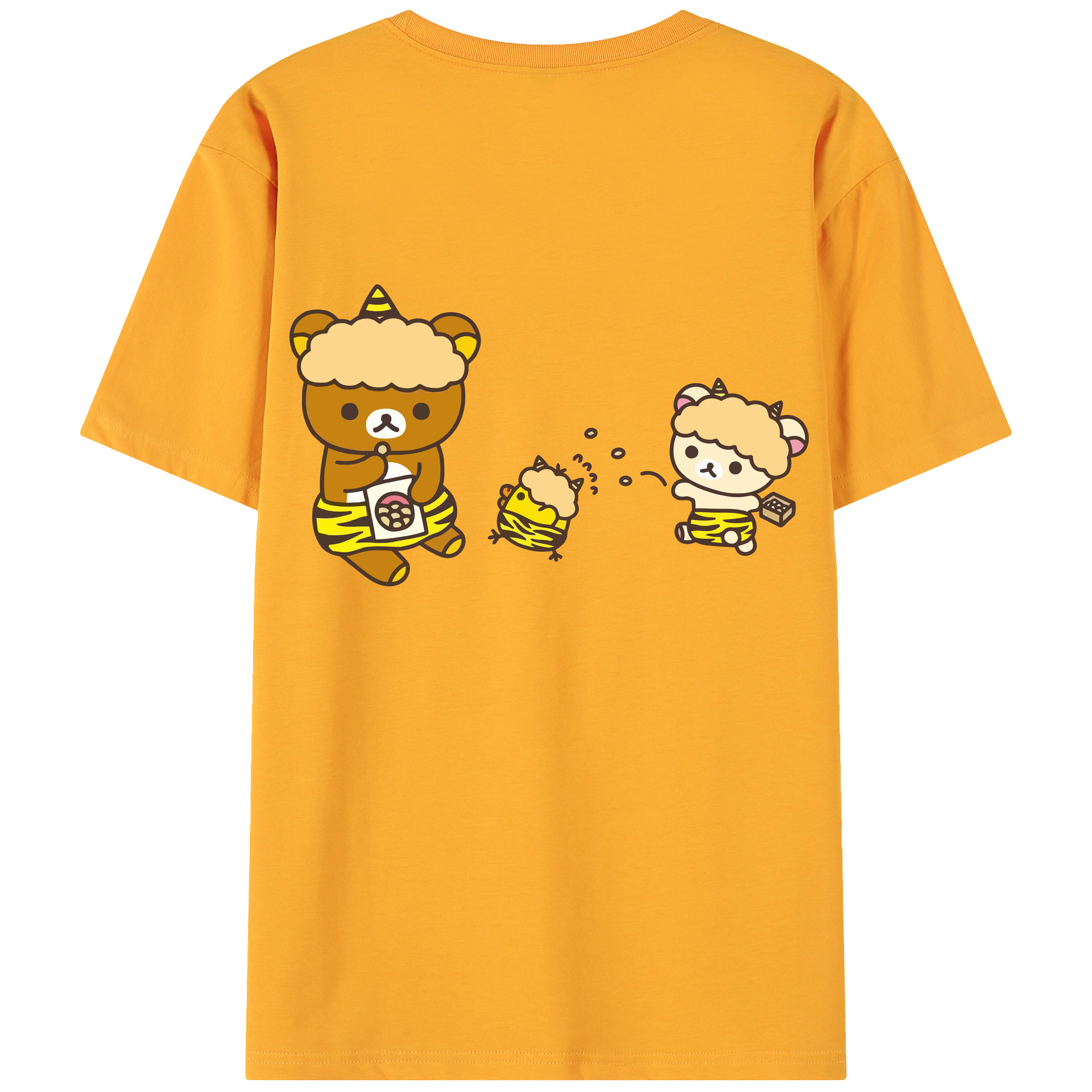 （画像用） リラックマ リラックマ キイロイトリ Rilakkuma Korilakkuma Kiiroitori 綿100％ メンズ半袖Tシャツ（バックプリント） 通気性
