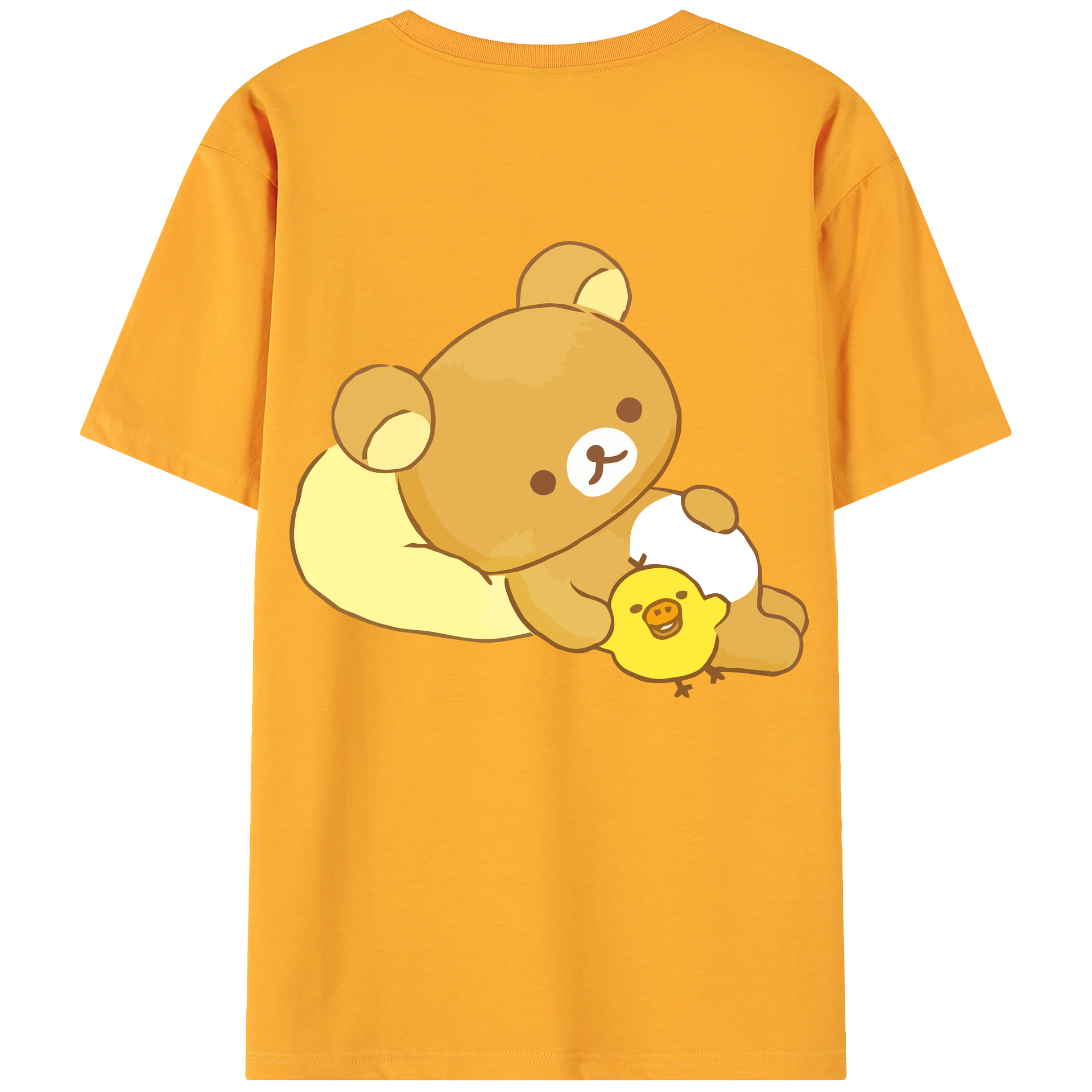 （画像用） リラックマ リラックマ キイロイトリ Rilakkuma Korilakkuma Kiiroitori 綿100％ メンズ半袖Tシャツ（バックプリント） 通気性