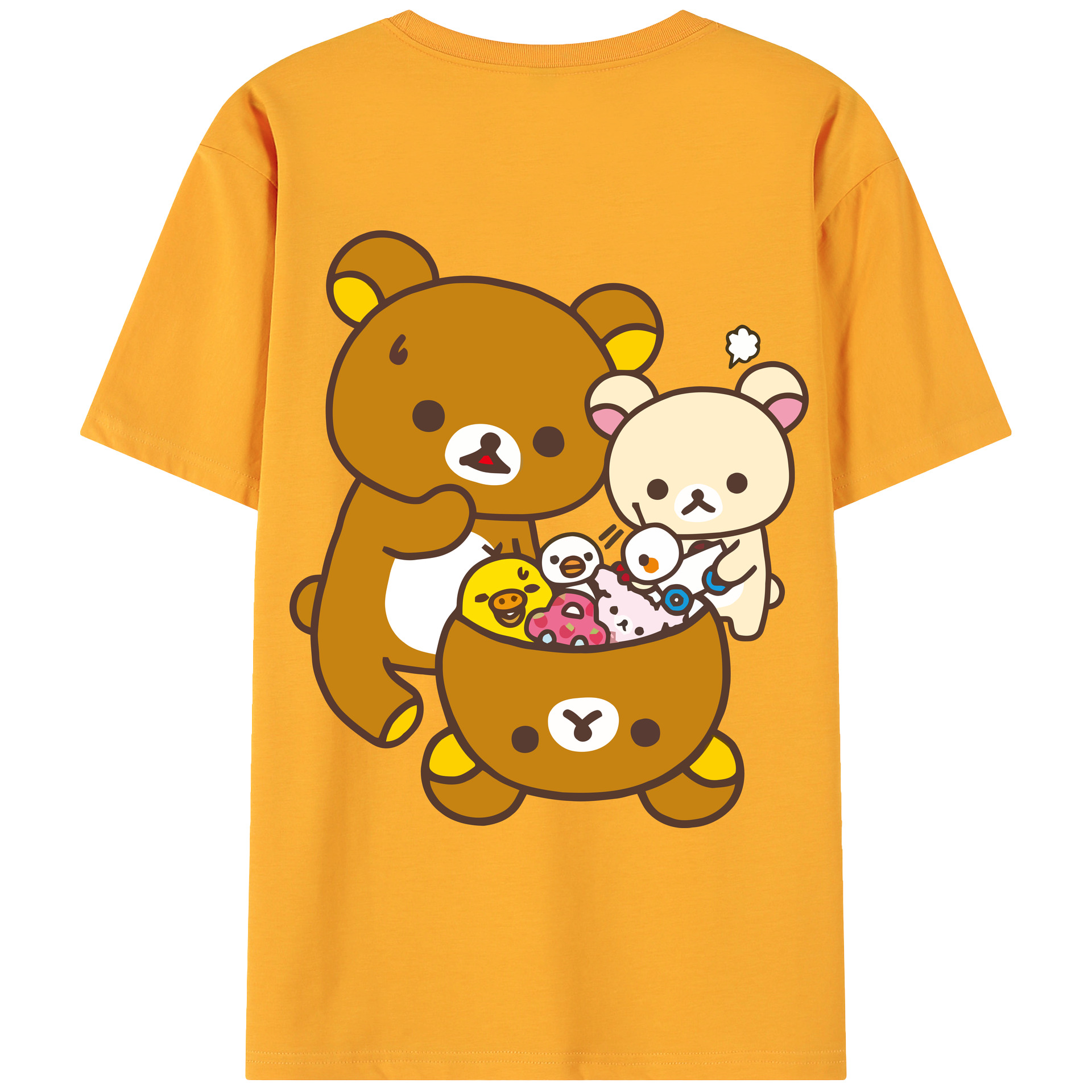 （画像用） リラックマ リラックマ キイロイトリ Rilakkuma Korilakkuma Kiiroitori 綿100％ メンズ半袖Tシャツ（バックプリント） 通気性