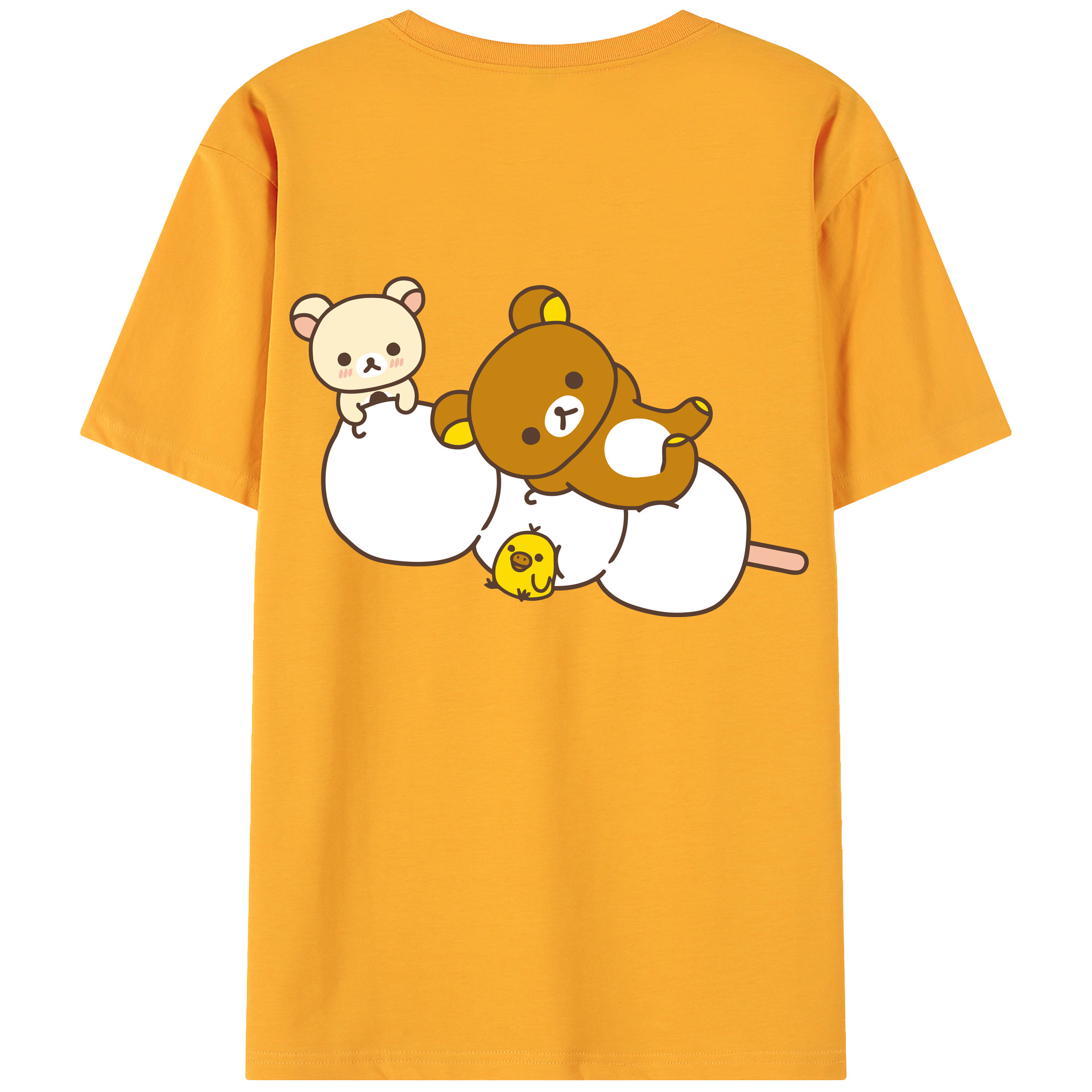 （画像用） リラックマ リラックマ キイロイトリ Rilakkuma Korilakkuma Kiiroitori 綿100％ メンズ半袖Tシャツ（バックプリント） 通気性