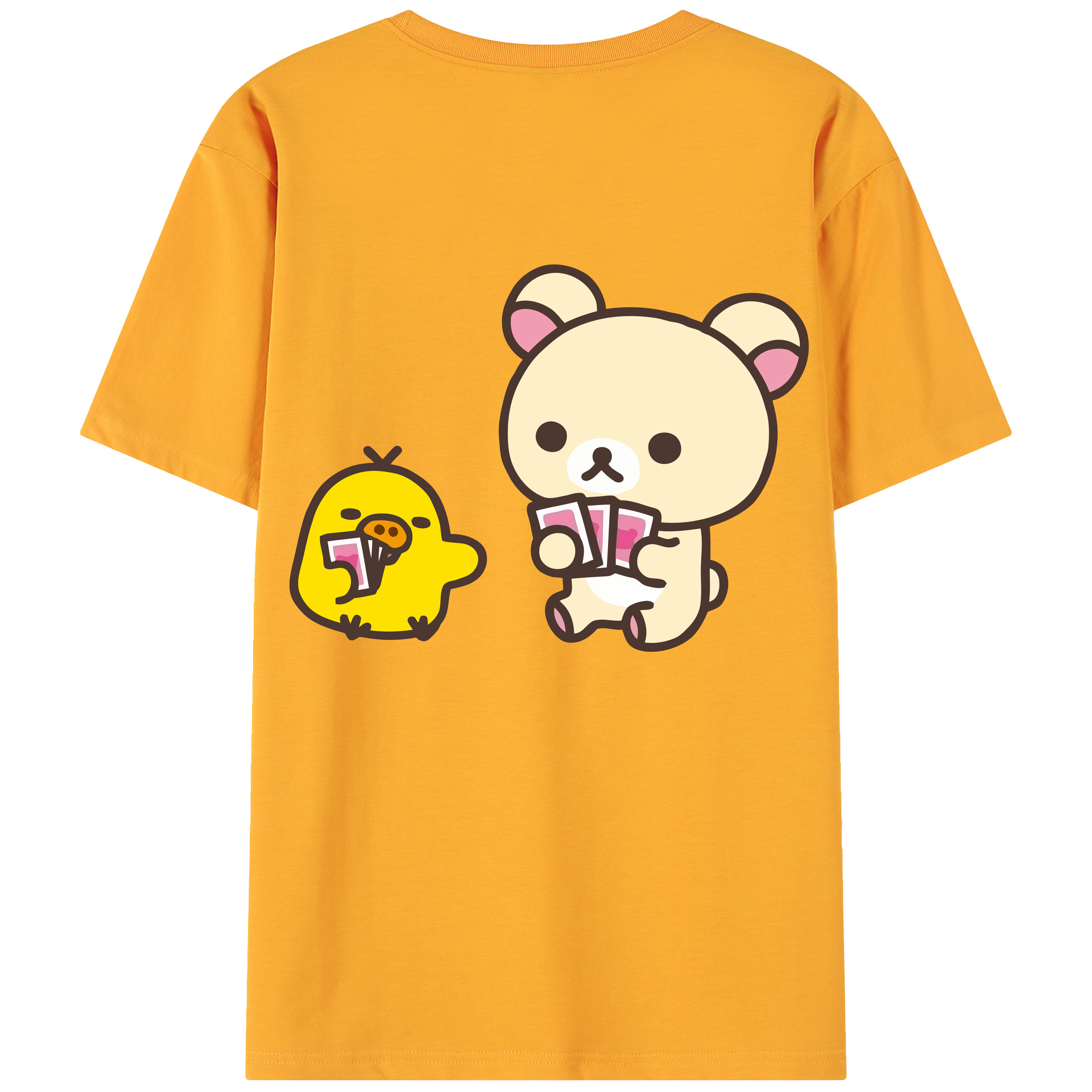（画像用） リラックマ リラックマ キイロイトリ Rilakkuma Korilakkuma Kiiroitori 綿100％ メンズ半袖Tシャツ（バックプリント） 通気性
