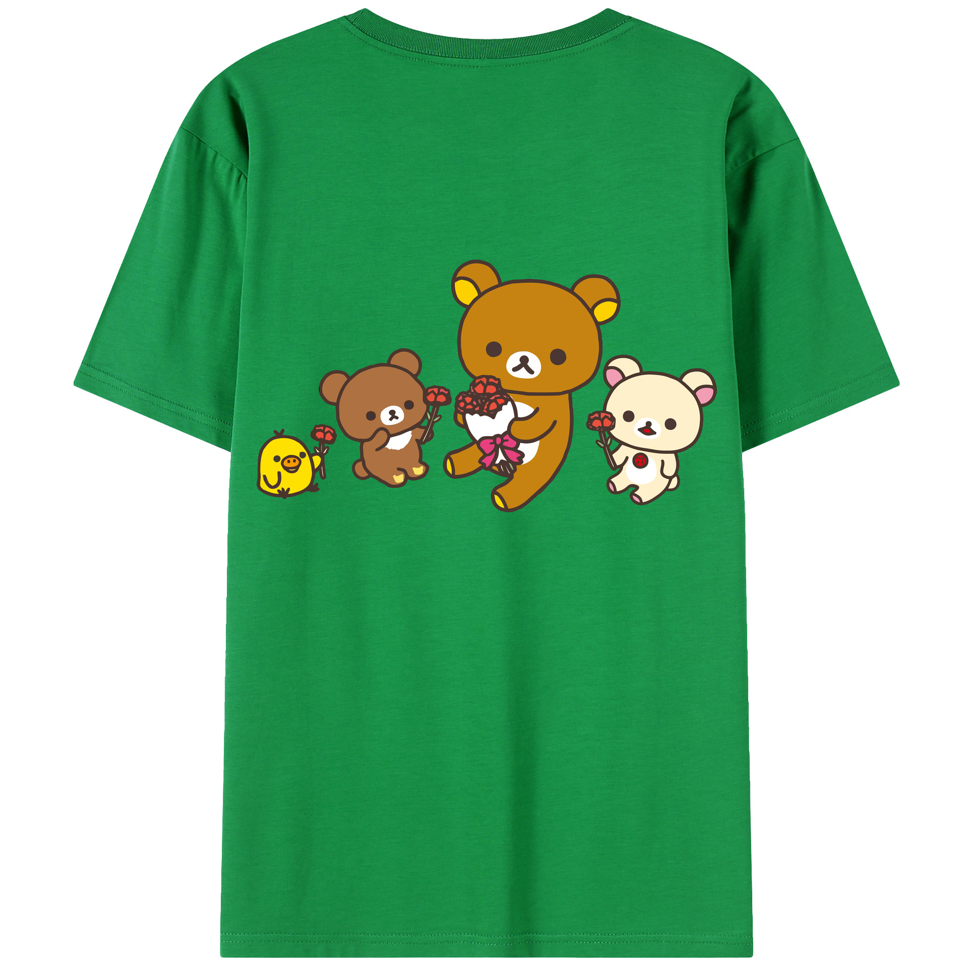 （画像用） リラックマ リラックマ キイロイトリ Rilakkuma Korilakkuma Kiiroitori 綿100％ メンズ半袖Tシャツ（バックプリント） 通気性