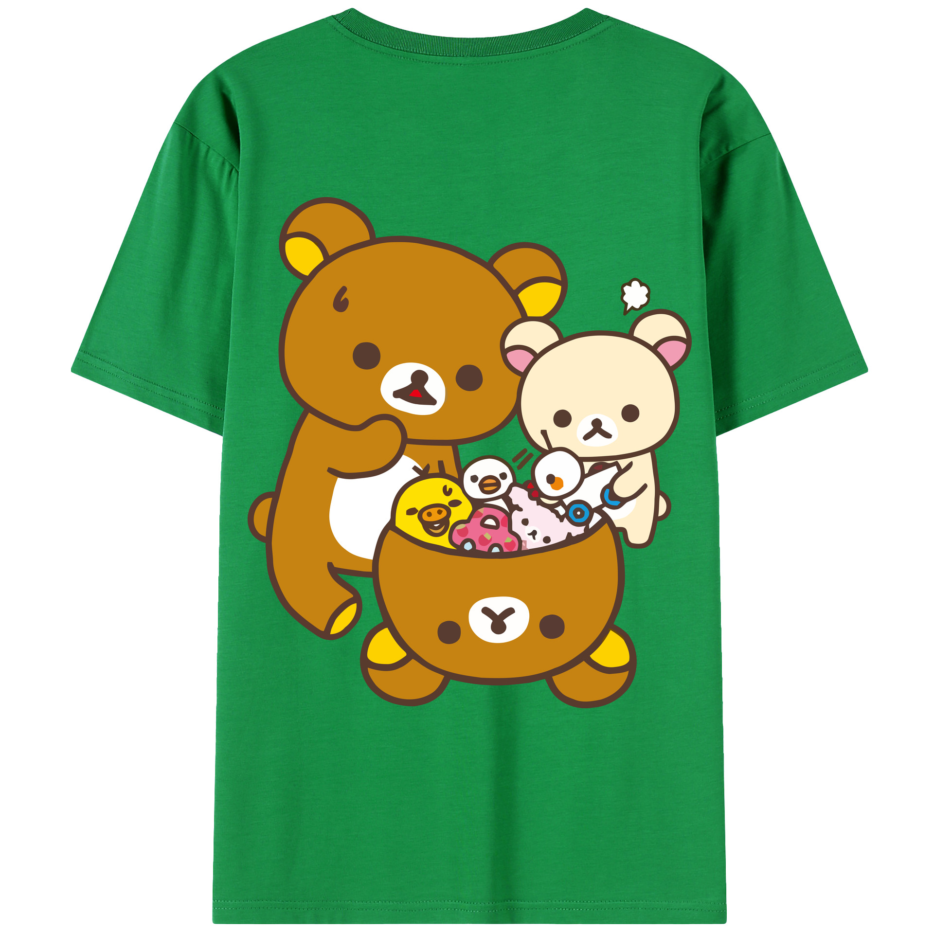 （画像用） リラックマ リラックマ キイロイトリ Rilakkuma Korilakkuma Kiiroitori 綿100％ メンズ半袖Tシャツ（バックプリント） 通気性