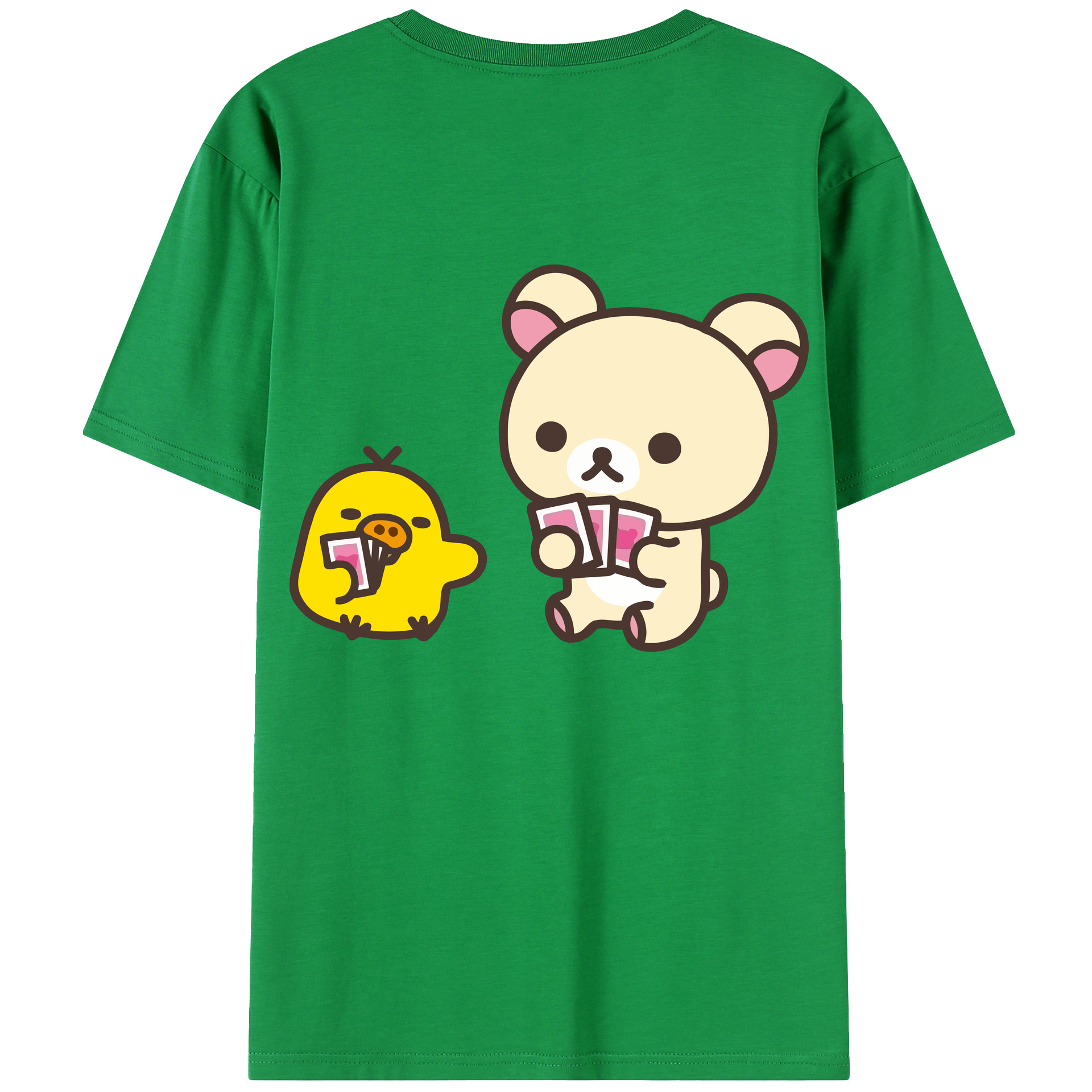 （画像用） リラックマ リラックマ キイロイトリ Rilakkuma Korilakkuma Kiiroitori 綿100％ メンズ半袖Tシャツ（バックプリント） 通気性