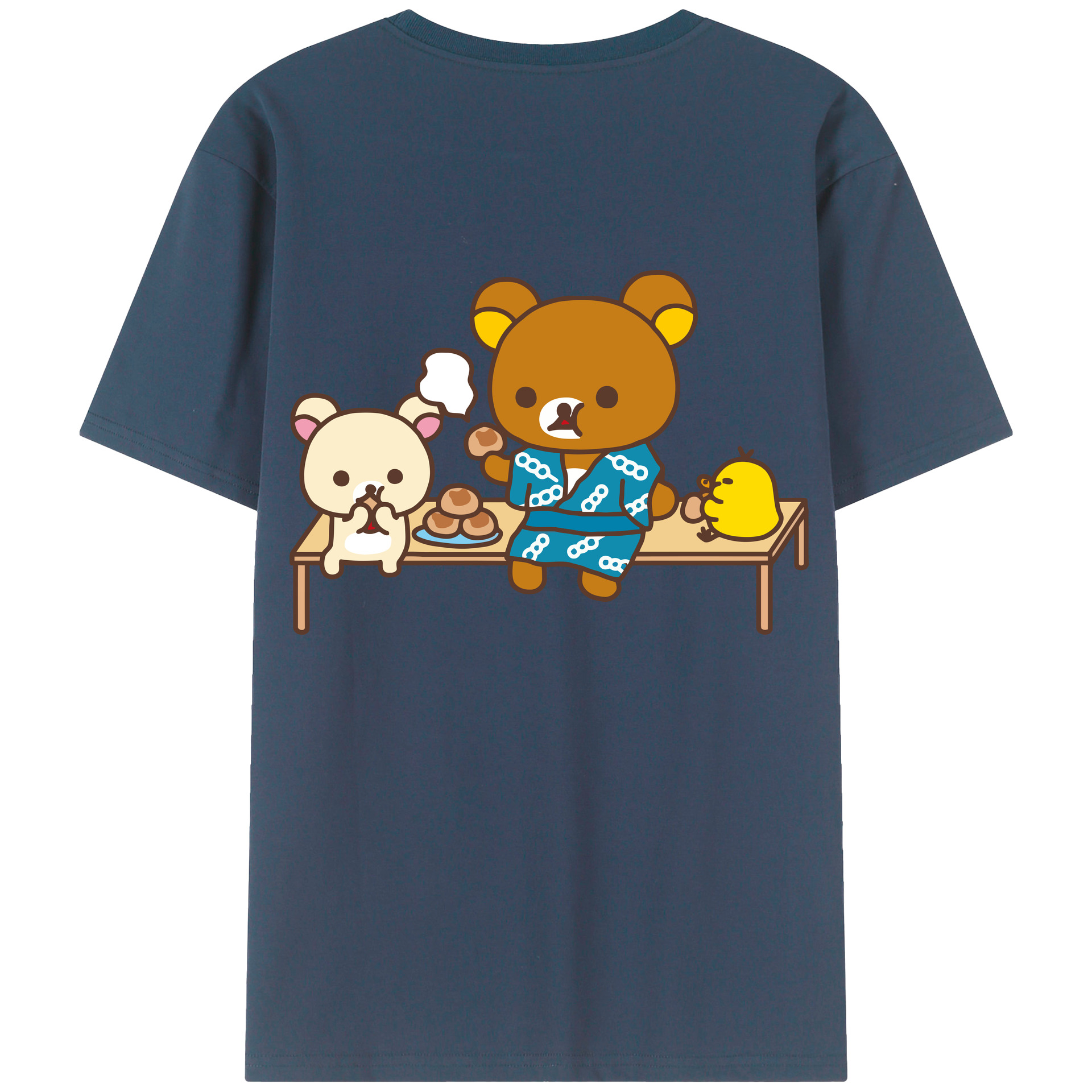 （画像用） リラックマ リラックマ キイロイトリ Rilakkuma Korilakkuma Kiiroitori 綿100％ メンズ半袖Tシャツ（バックプリント） 通気性