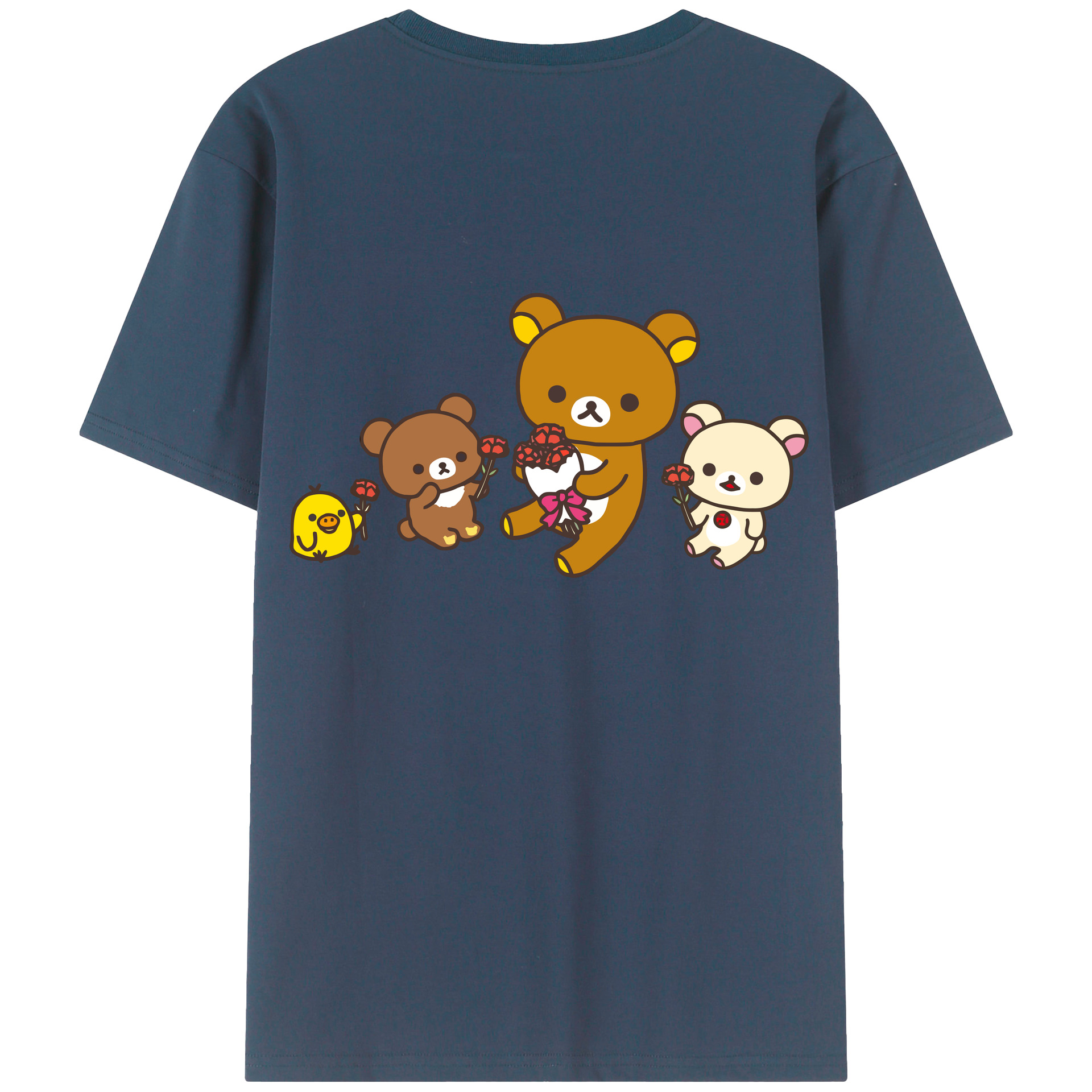（画像用） リラックマ リラックマ キイロイトリ Rilakkuma Korilakkuma Kiiroitori 綿100％ メンズ半袖Tシャツ（バックプリント） 通気性