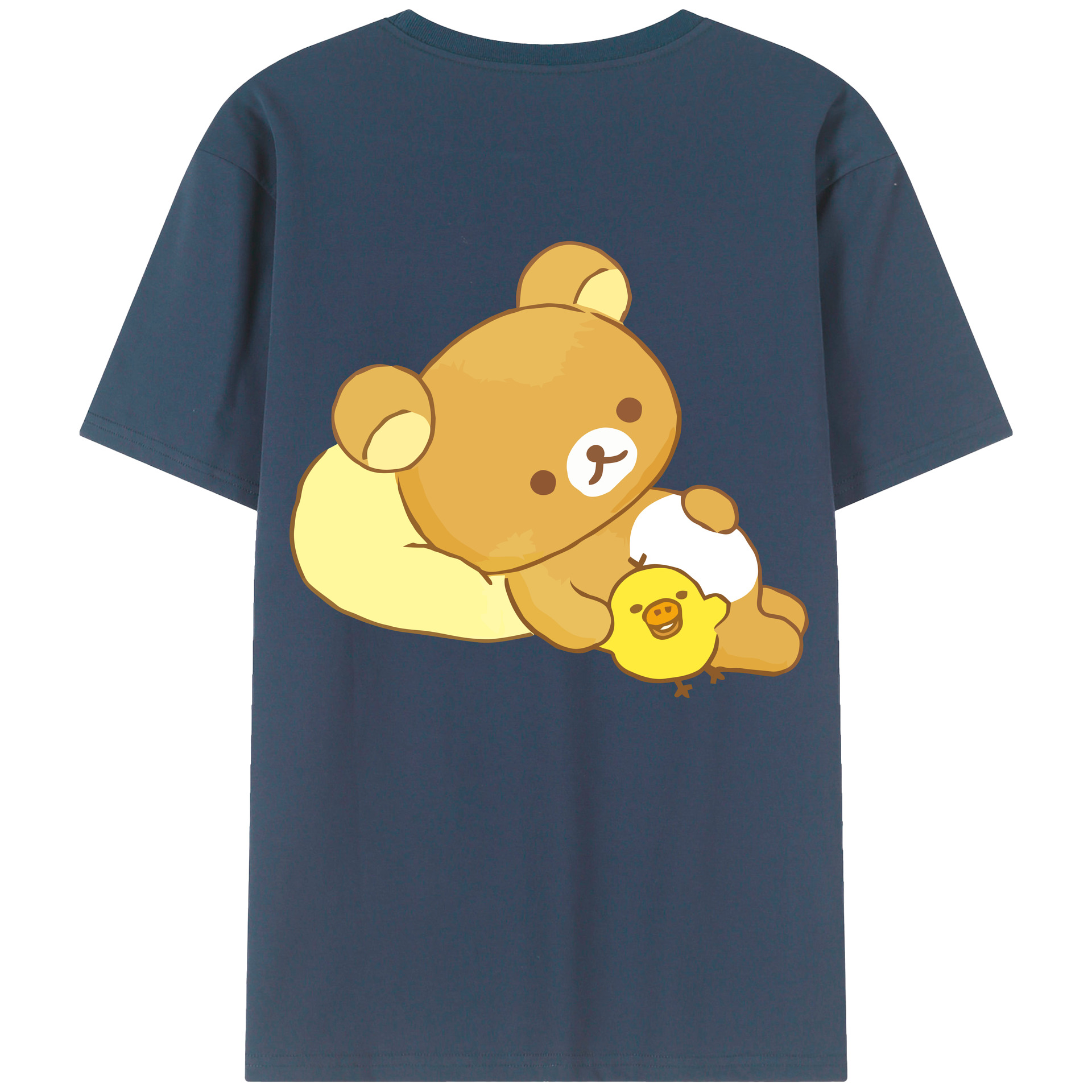 （画像用） リラックマ リラックマ キイロイトリ Rilakkuma Korilakkuma Kiiroitori 綿100％ メンズ半袖Tシャツ（バックプリント） 通気性