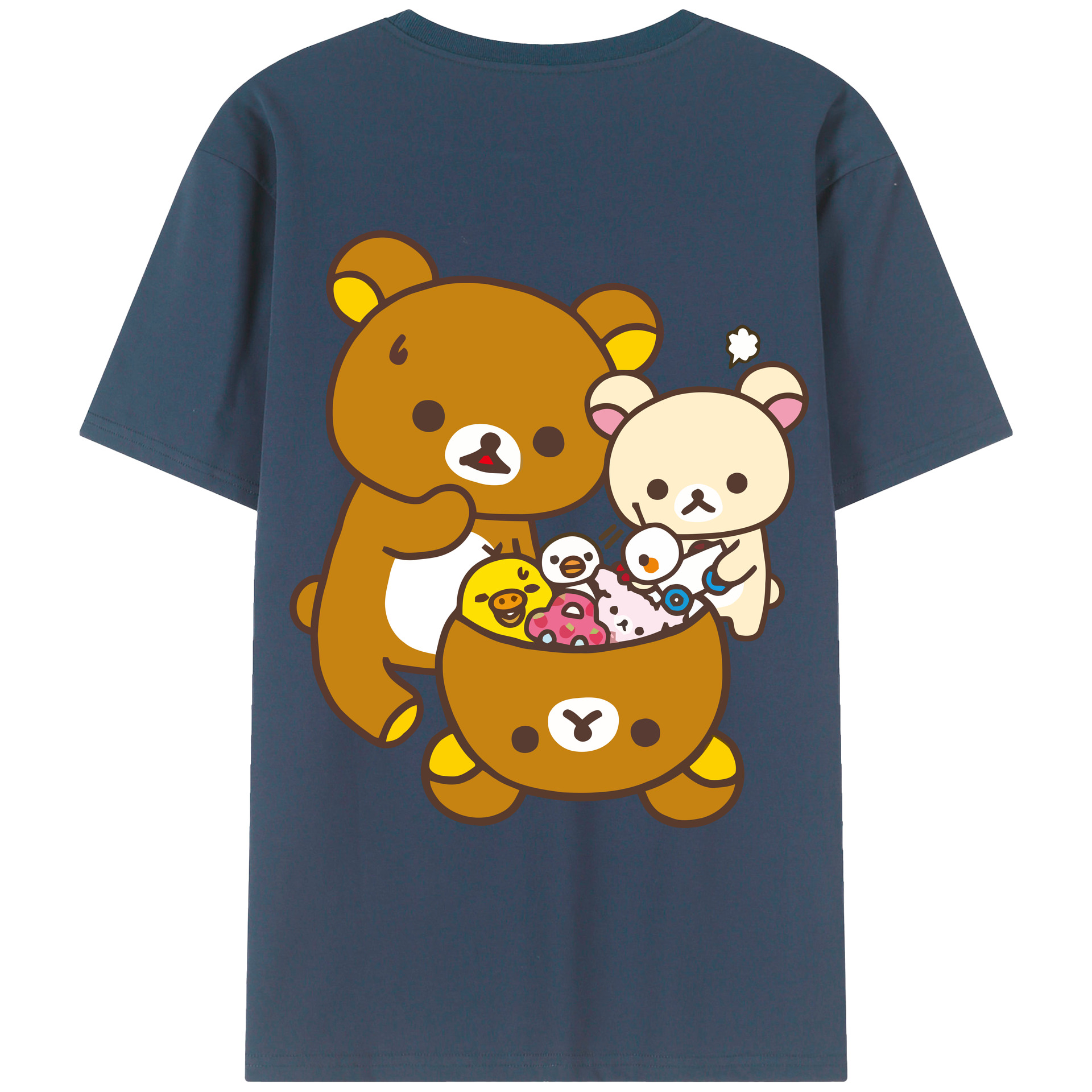 （画像用） リラックマ リラックマ キイロイトリ Rilakkuma Korilakkuma Kiiroitori 綿100％ メンズ半袖Tシャツ（バックプリント） 通気性