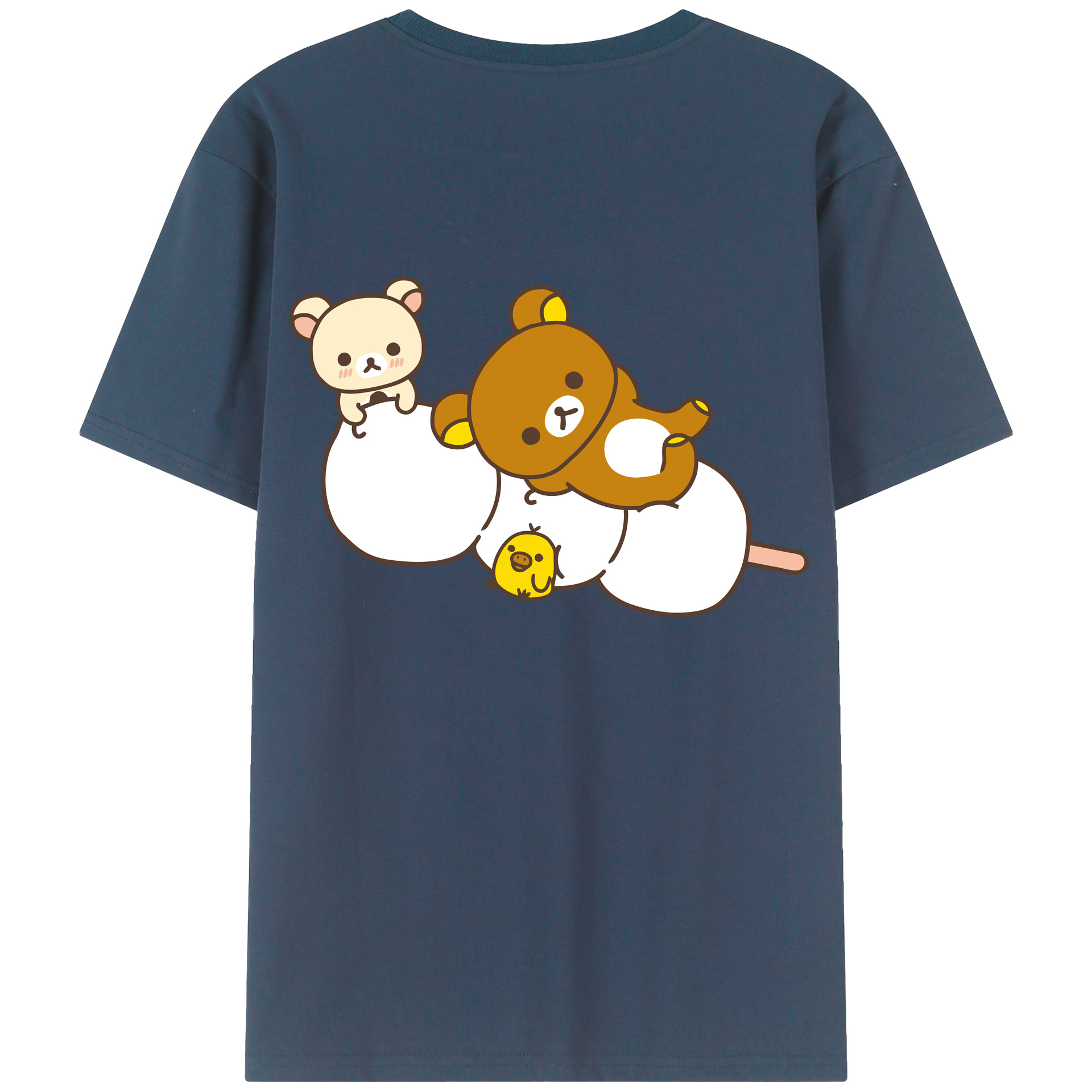 （画像用） リラックマ リラックマ キイロイトリ Rilakkuma Korilakkuma Kiiroitori 綿100％ メンズ半袖Tシャツ（バックプリント） 通気性