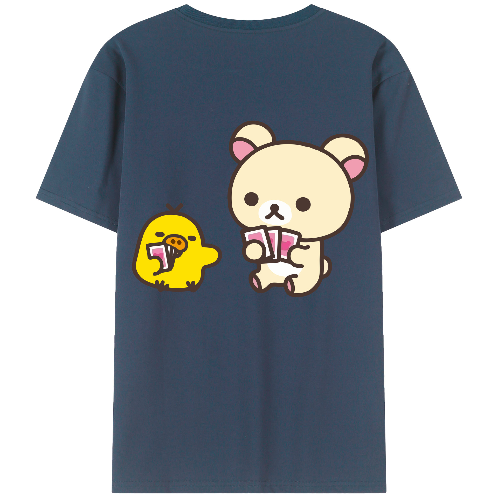 （画像用） リラックマ リラックマ キイロイトリ Rilakkuma Korilakkuma Kiiroitori 綿100％ メンズ半袖Tシャツ（バックプリント） 通気性