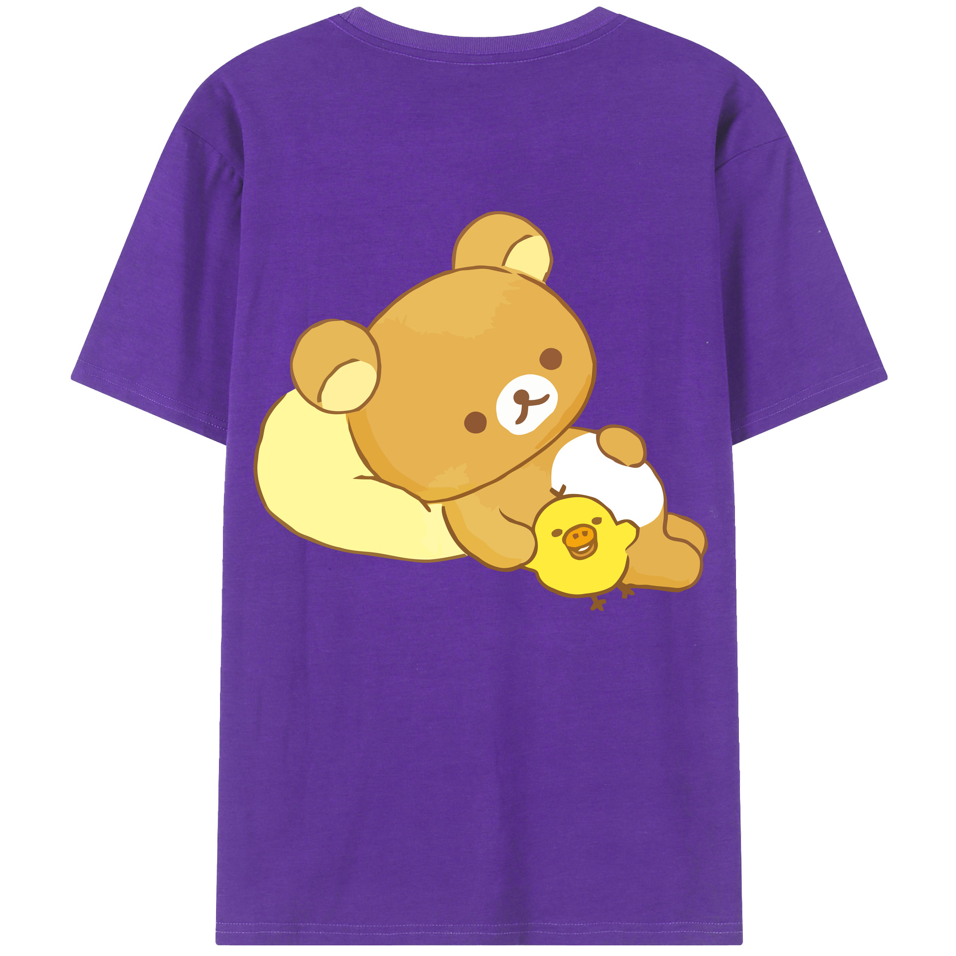 （画像用） リラックマ リラックマ キイロイトリ Rilakkuma Korilakkuma Kiiroitori 綿100％ メンズ半袖Tシャツ（バックプリント） 通気性