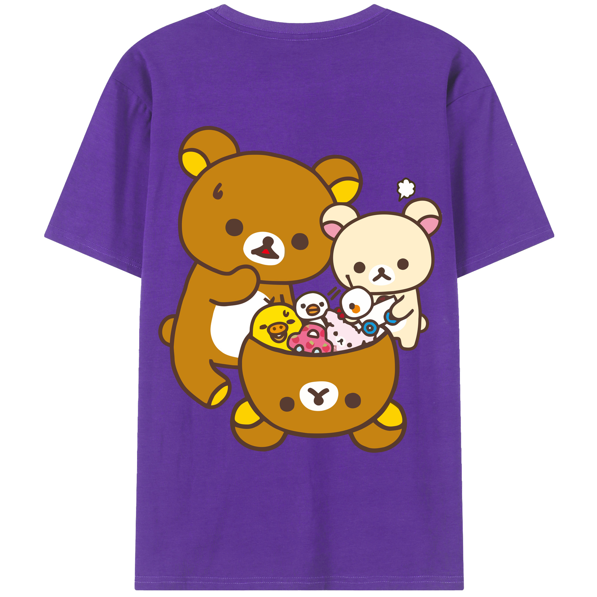 （画像用） リラックマ リラックマ キイロイトリ Rilakkuma Korilakkuma Kiiroitori 綿100％ メンズ半袖Tシャツ（バックプリント） 通気性
