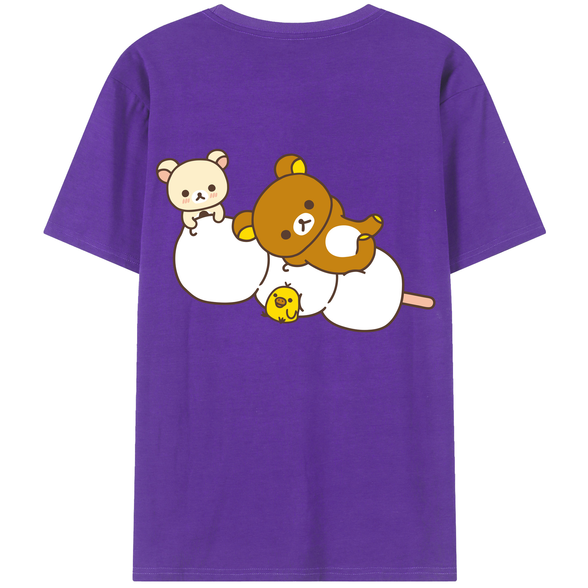 （画像用） リラックマ リラックマ キイロイトリ Rilakkuma Korilakkuma Kiiroitori 綿100％ メンズ半袖Tシャツ（バックプリント） 通気性