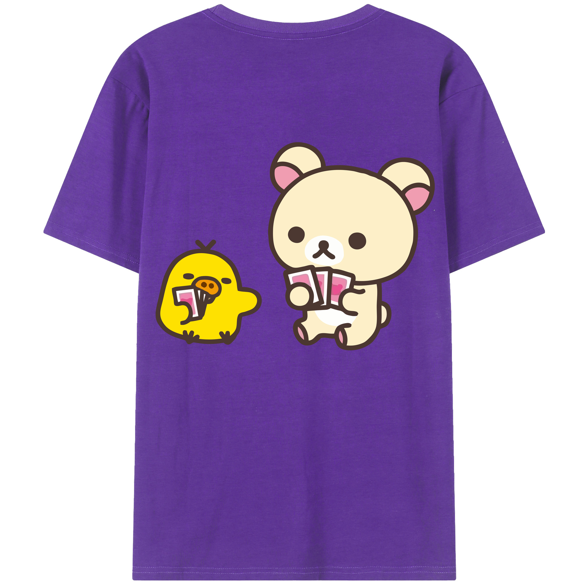 （画像用） リラックマ リラックマ キイロイトリ Rilakkuma Korilakkuma Kiiroitori 綿100％ メンズ半袖Tシャツ（バックプリント） 通気性