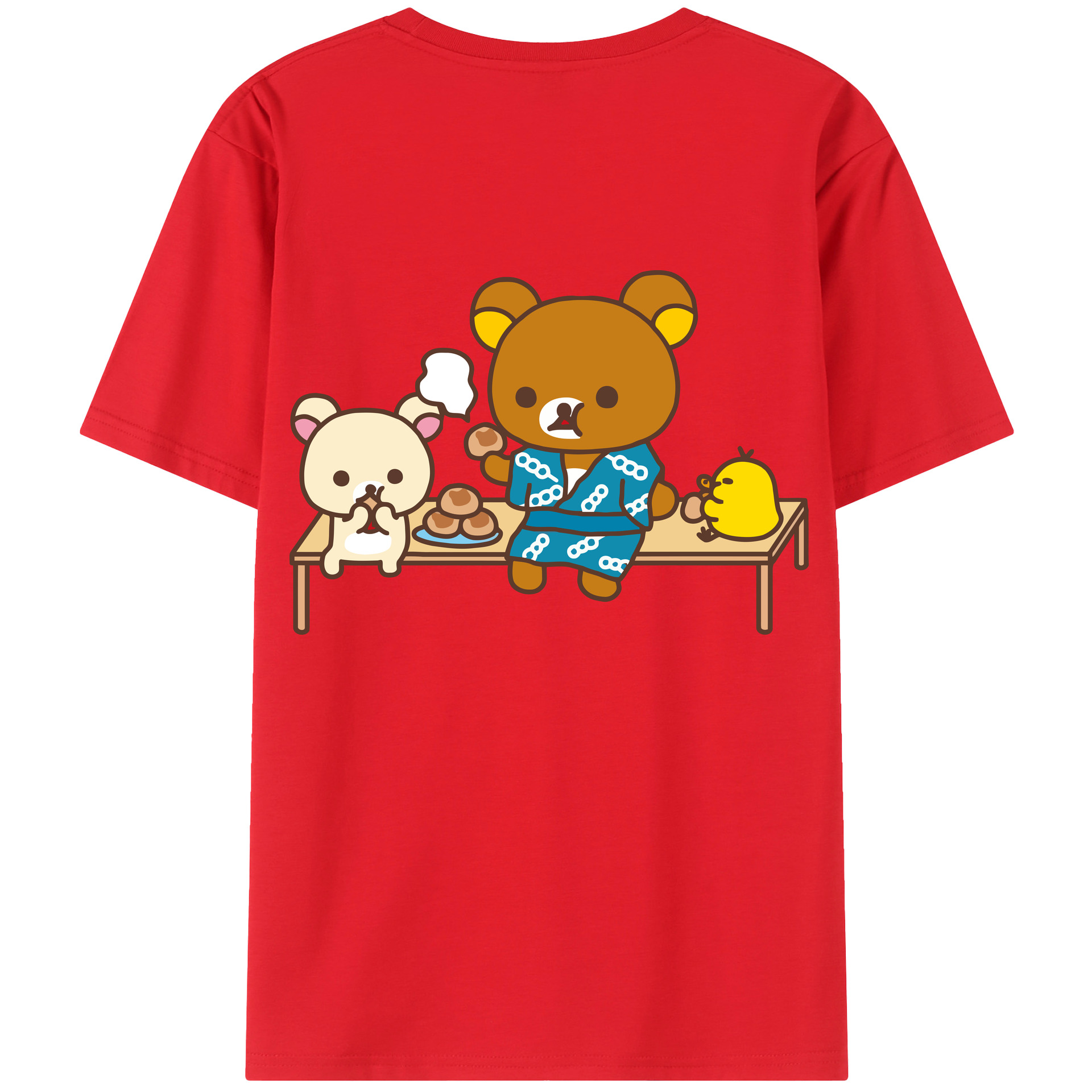（画像用） リラックマ リラックマ キイロイトリ Rilakkuma Korilakkuma Kiiroitori 綿100％ メンズ半袖Tシャツ（バックプリント） 通気性