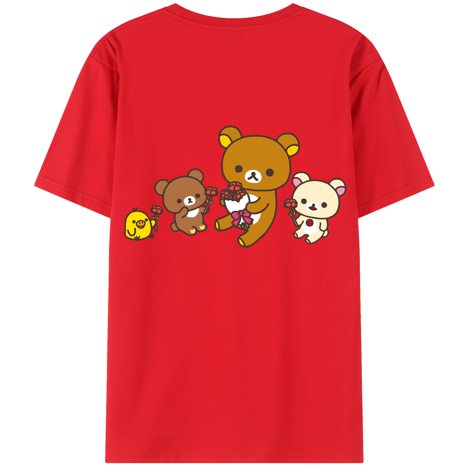 （画像用） リラックマ リラックマ キイロイトリ Rilakkuma Korilakkuma Kiiroitori 綿100％ メンズ半袖Tシャツ（バックプリント） 通気性
