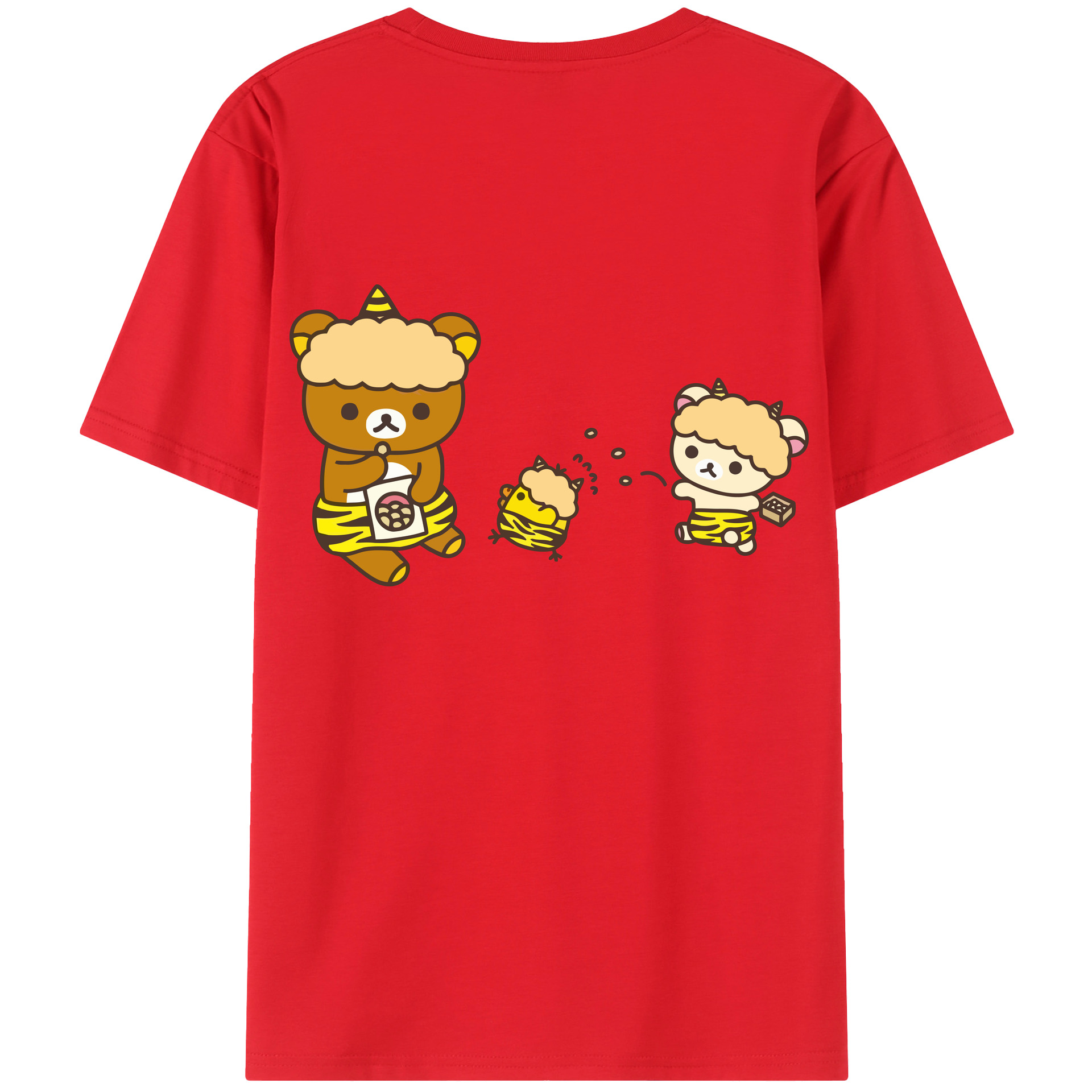 （画像用） リラックマ リラックマ キイロイトリ Rilakkuma Korilakkuma Kiiroitori 綿100％ メンズ半袖Tシャツ（バックプリント） 通気性