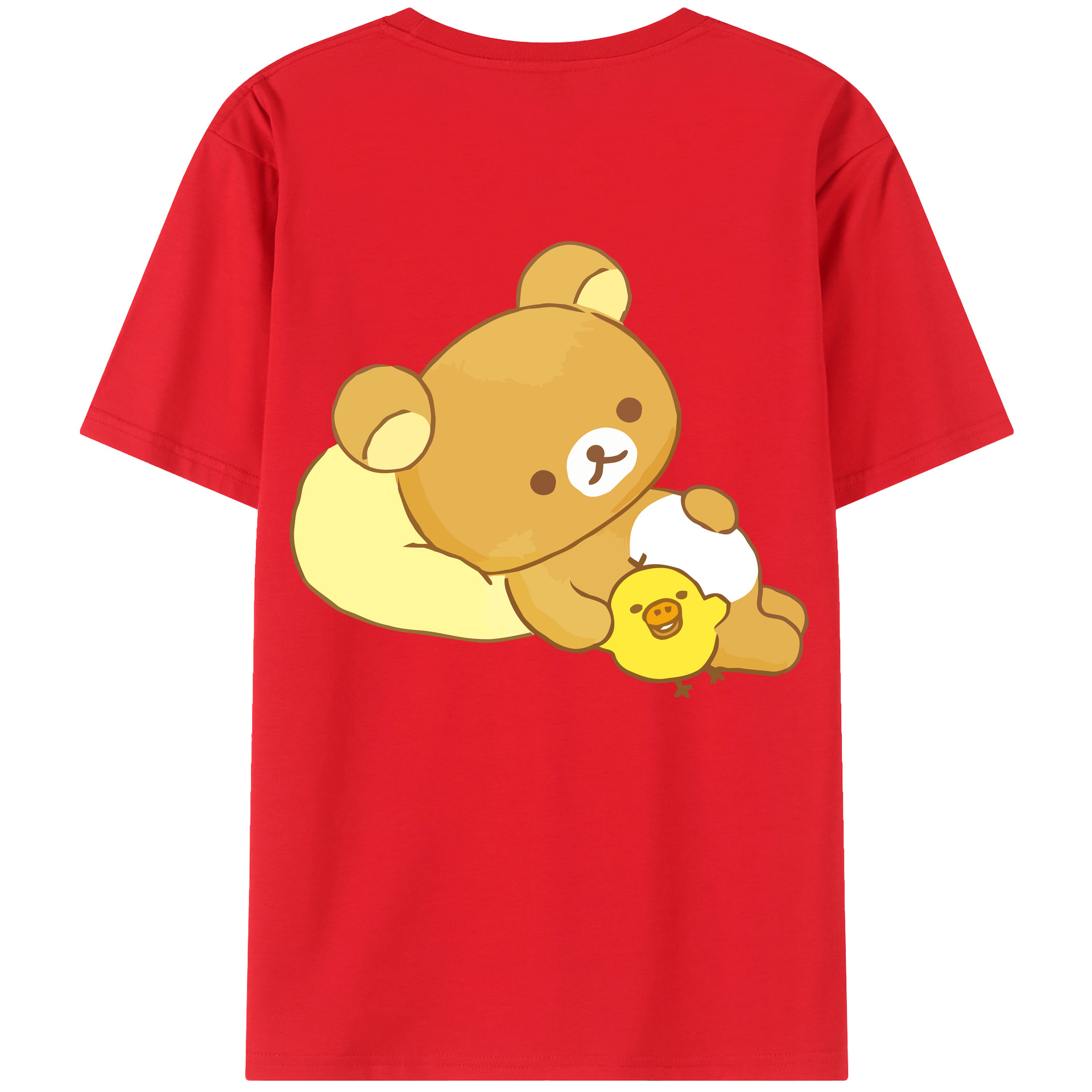 （画像用） リラックマ リラックマ キイロイトリ Rilakkuma Korilakkuma Kiiroitori 綿100％ メンズ半袖Tシャツ（バックプリント） 通気性