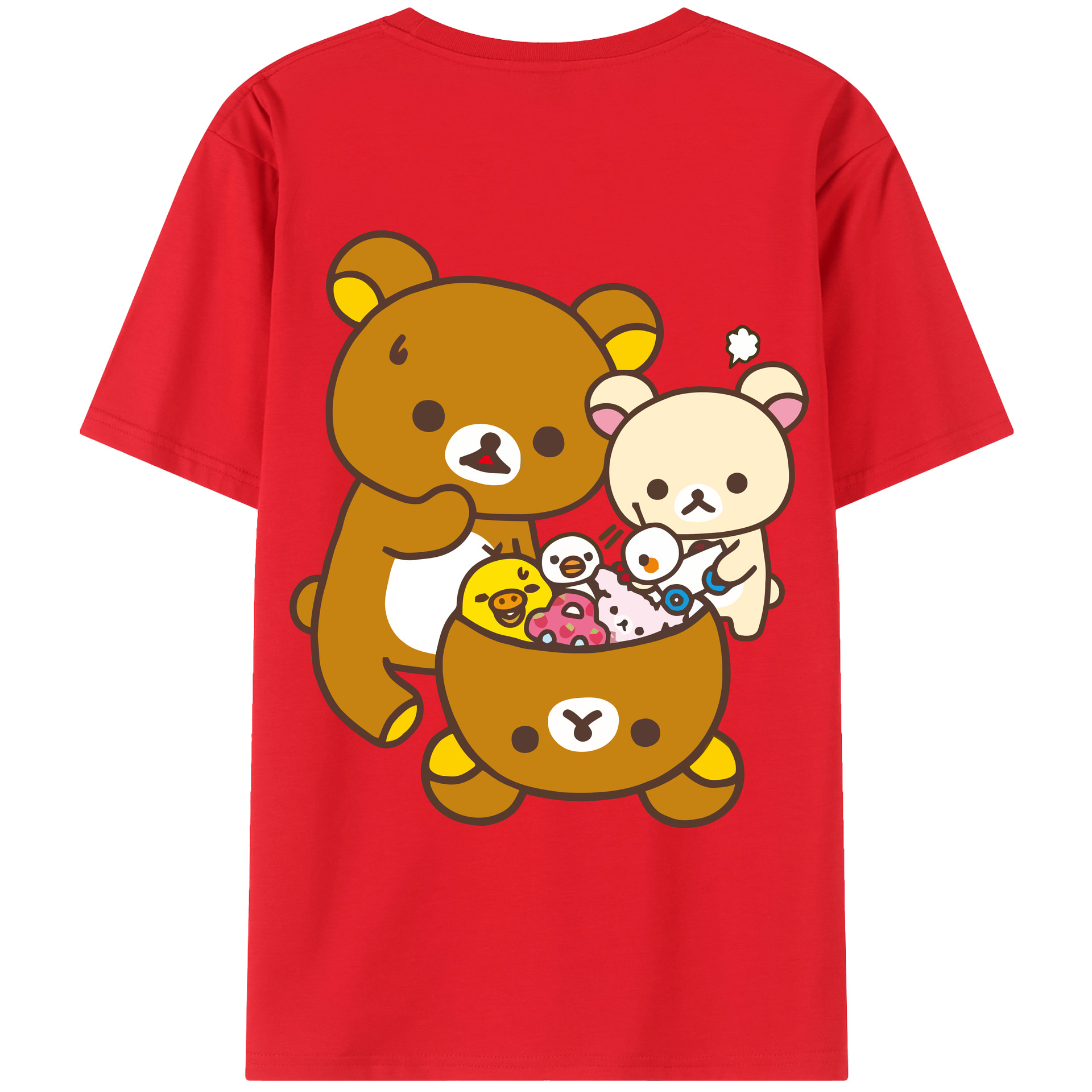 （画像用） リラックマ リラックマ キイロイトリ Rilakkuma Korilakkuma Kiiroitori 綿100％ メンズ半袖Tシャツ（バックプリント） 通気性