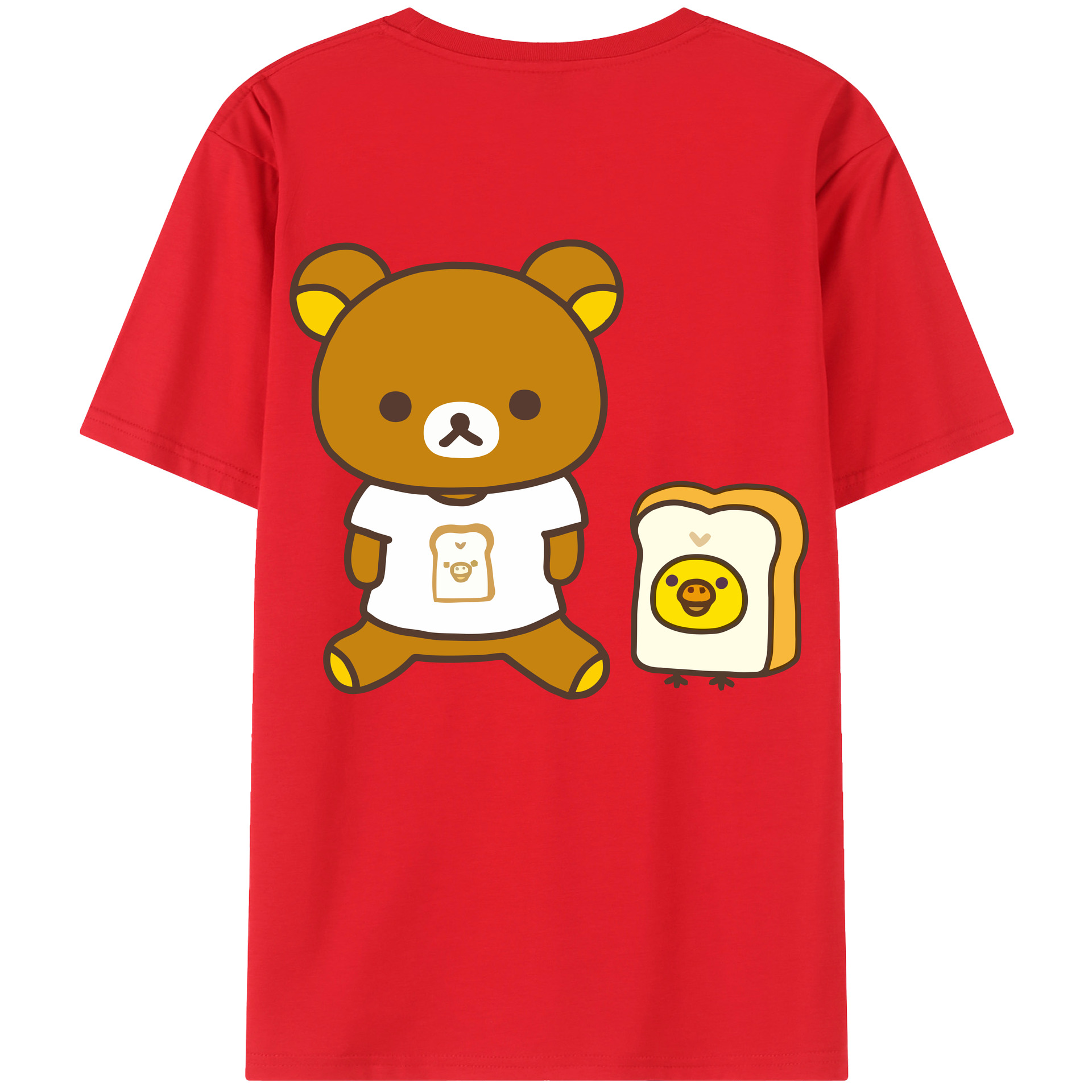 （画像用） リラックマ リラックマ キイロイトリ Rilakkuma Korilakkuma Kiiroitori 綿100％ メンズ半袖Tシャツ（バックプリント） 通気性