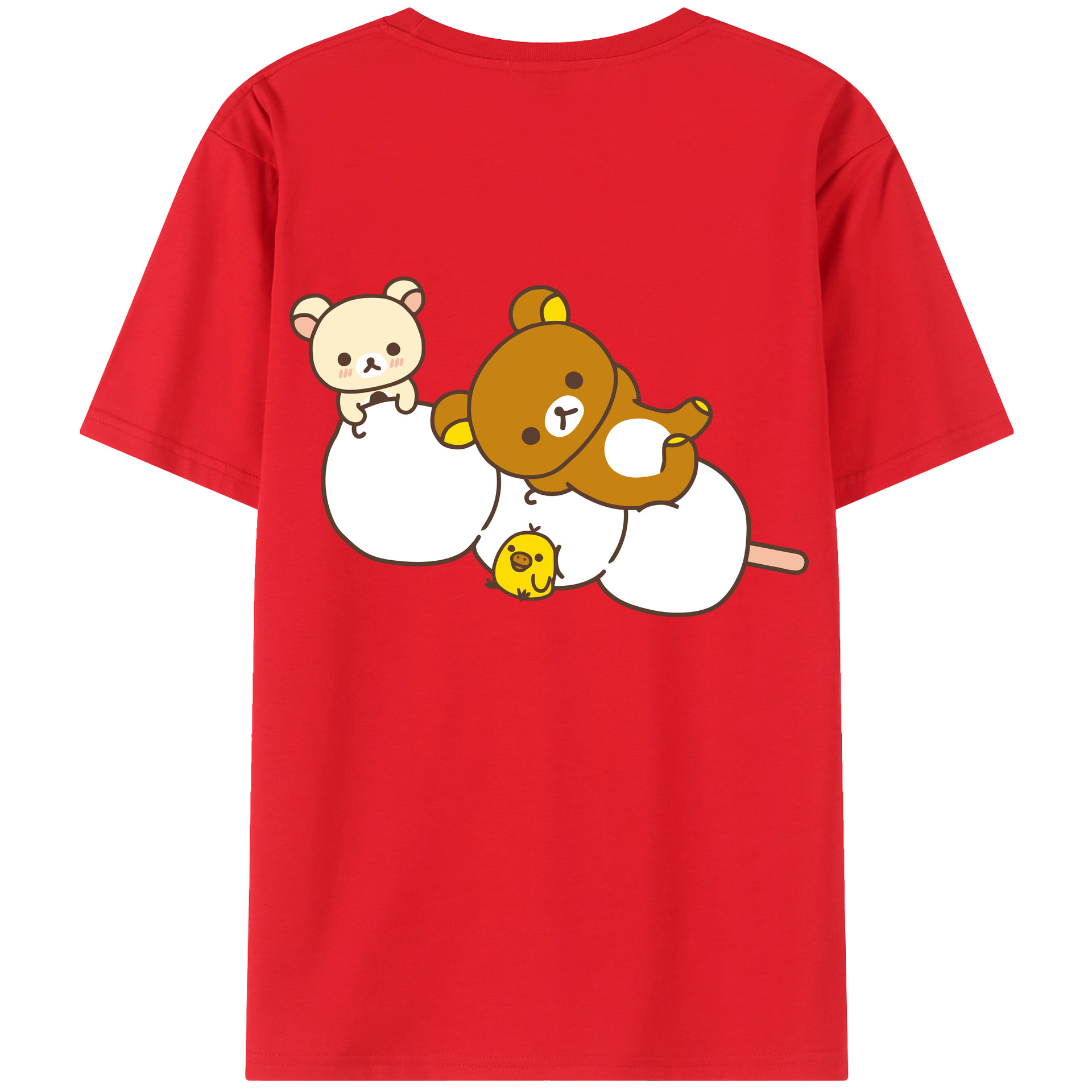 （画像用） リラックマ リラックマ キイロイトリ Rilakkuma Korilakkuma Kiiroitori 綿100％ メンズ半袖Tシャツ（バックプリント） 通気性