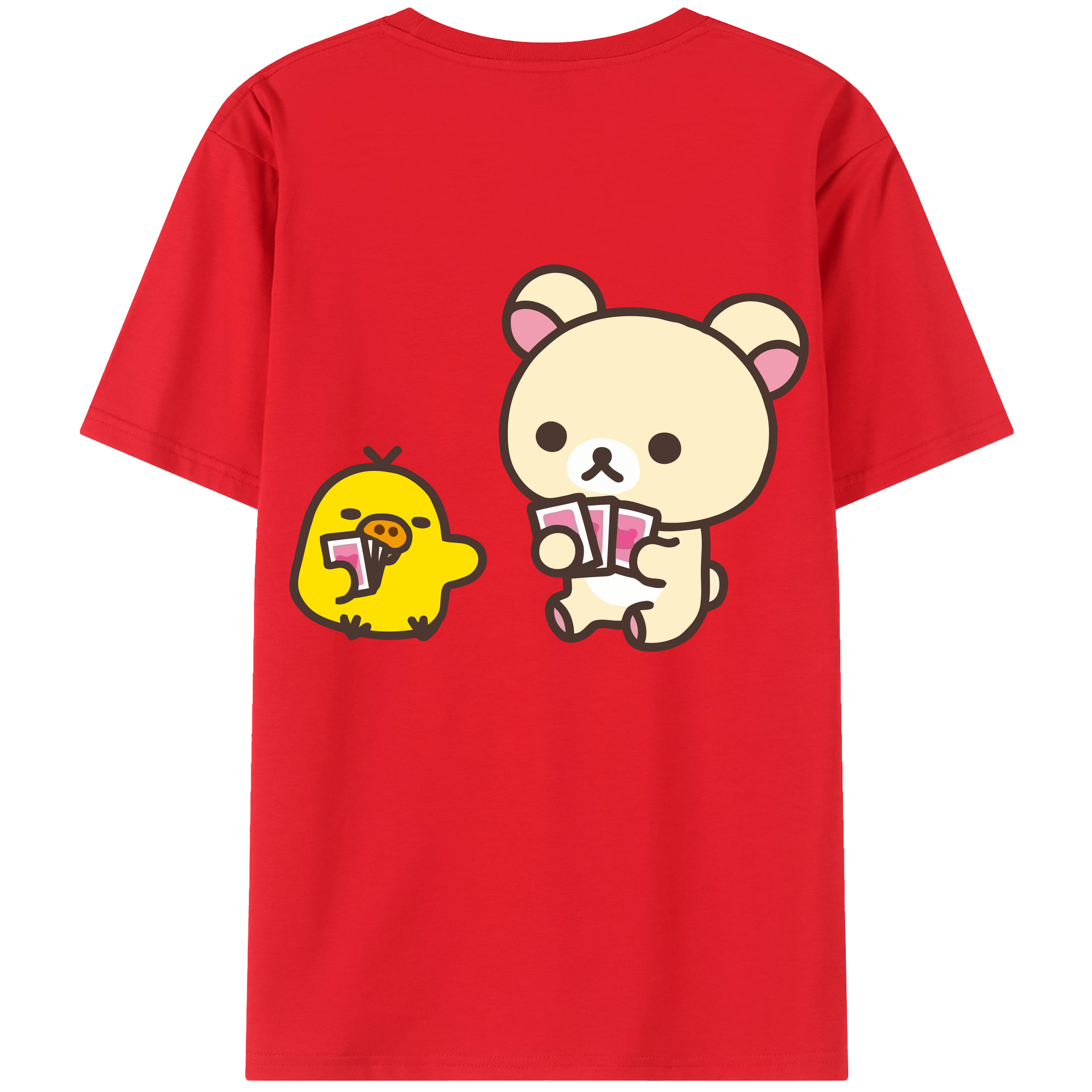 （画像用） リラックマ リラックマ キイロイトリ Rilakkuma Korilakkuma Kiiroitori 綿100％ メンズ半袖Tシャツ（バックプリント） 通気性