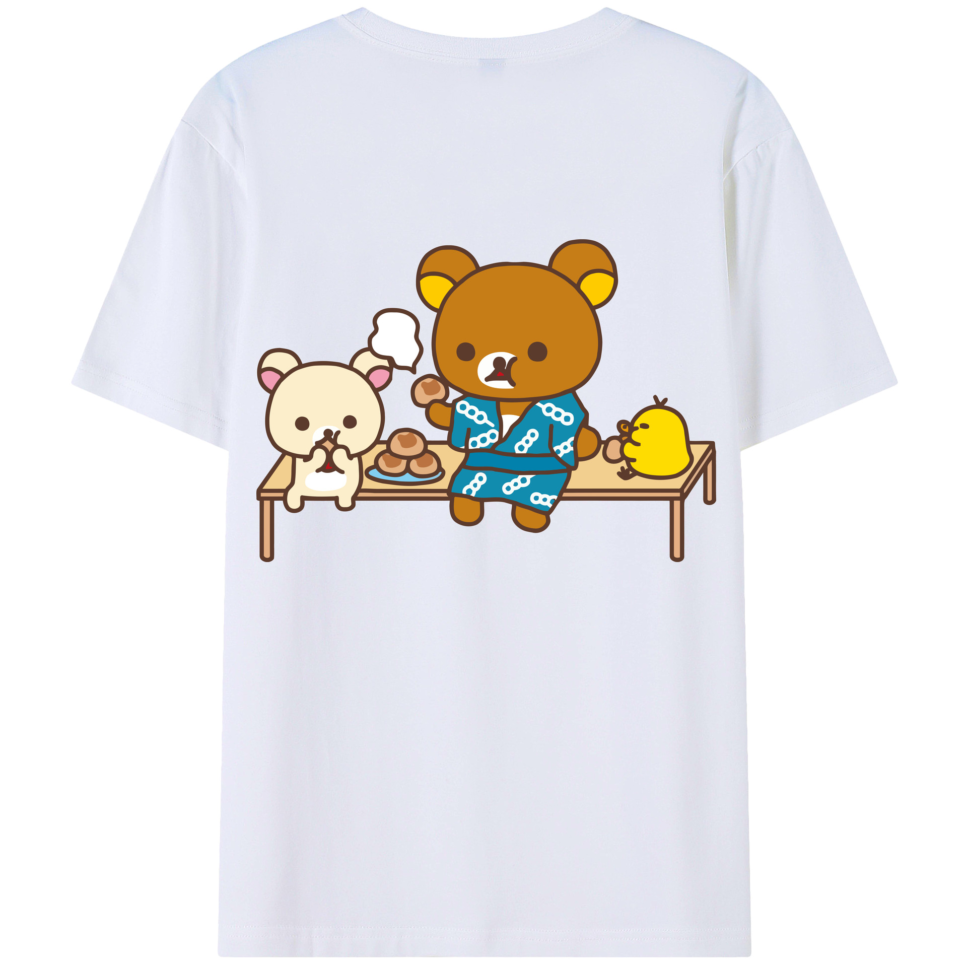（画像用） リラックマ リラックマ キイロイトリ Rilakkuma Korilakkuma Kiiroitori 綿100％ メンズ半袖Tシャツ（バックプリント） 通気性
