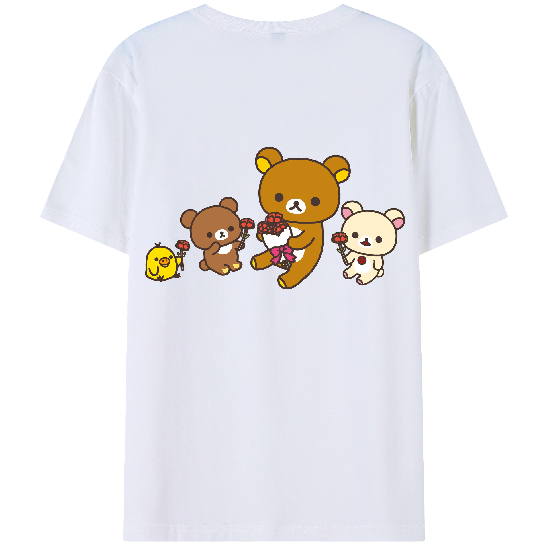 （画像用） リラックマ リラックマ キイロイトリ Rilakkuma Korilakkuma Kiiroitori 綿100％ メンズ半袖Tシャツ（バックプリント） 通気性