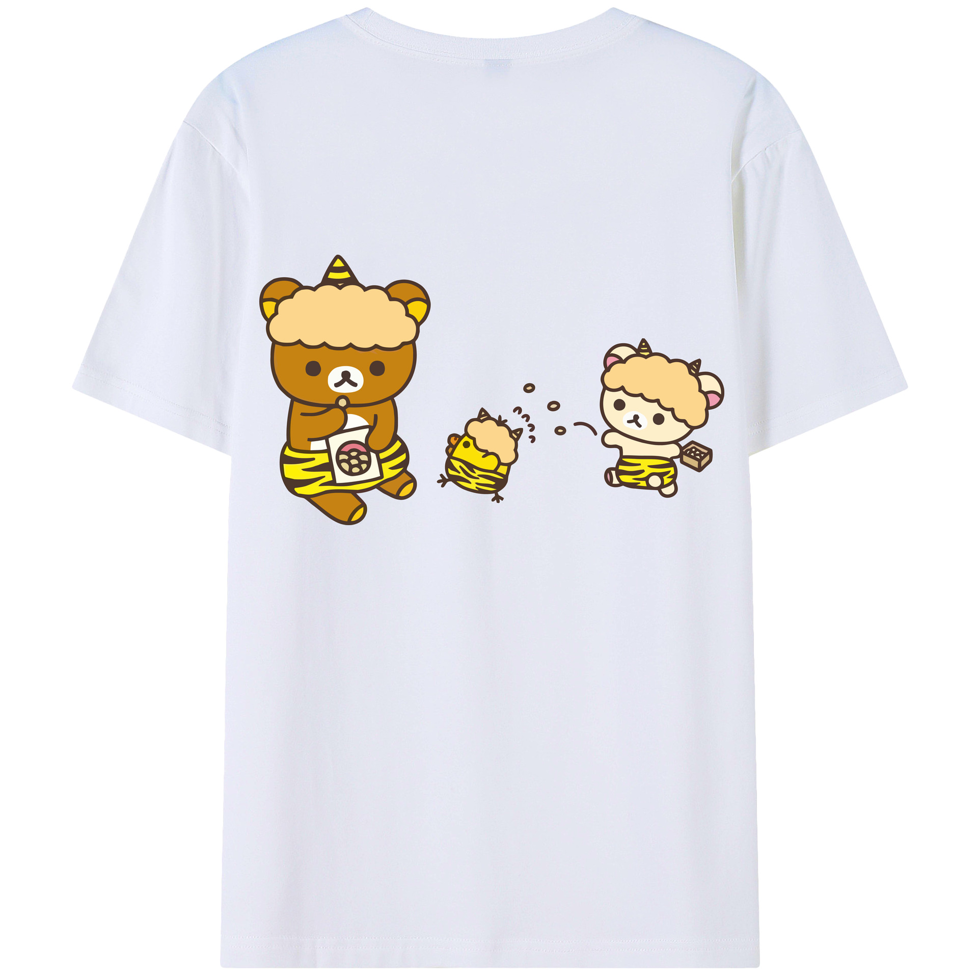 （画像用） リラックマ リラックマ キイロイトリ Rilakkuma Korilakkuma Kiiroitori 綿100％ メンズ半袖Tシャツ（バックプリント） 通気性