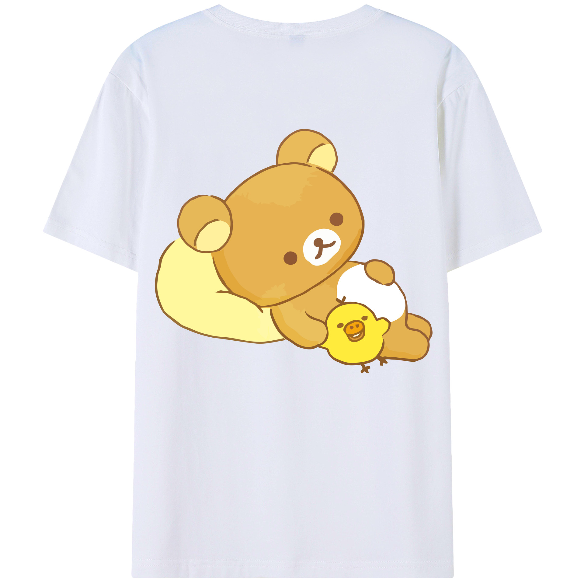 （画像用） リラックマ リラックマ キイロイトリ Rilakkuma Korilakkuma Kiiroitori 綿100％ メンズ半袖Tシャツ（バックプリント） 通気性