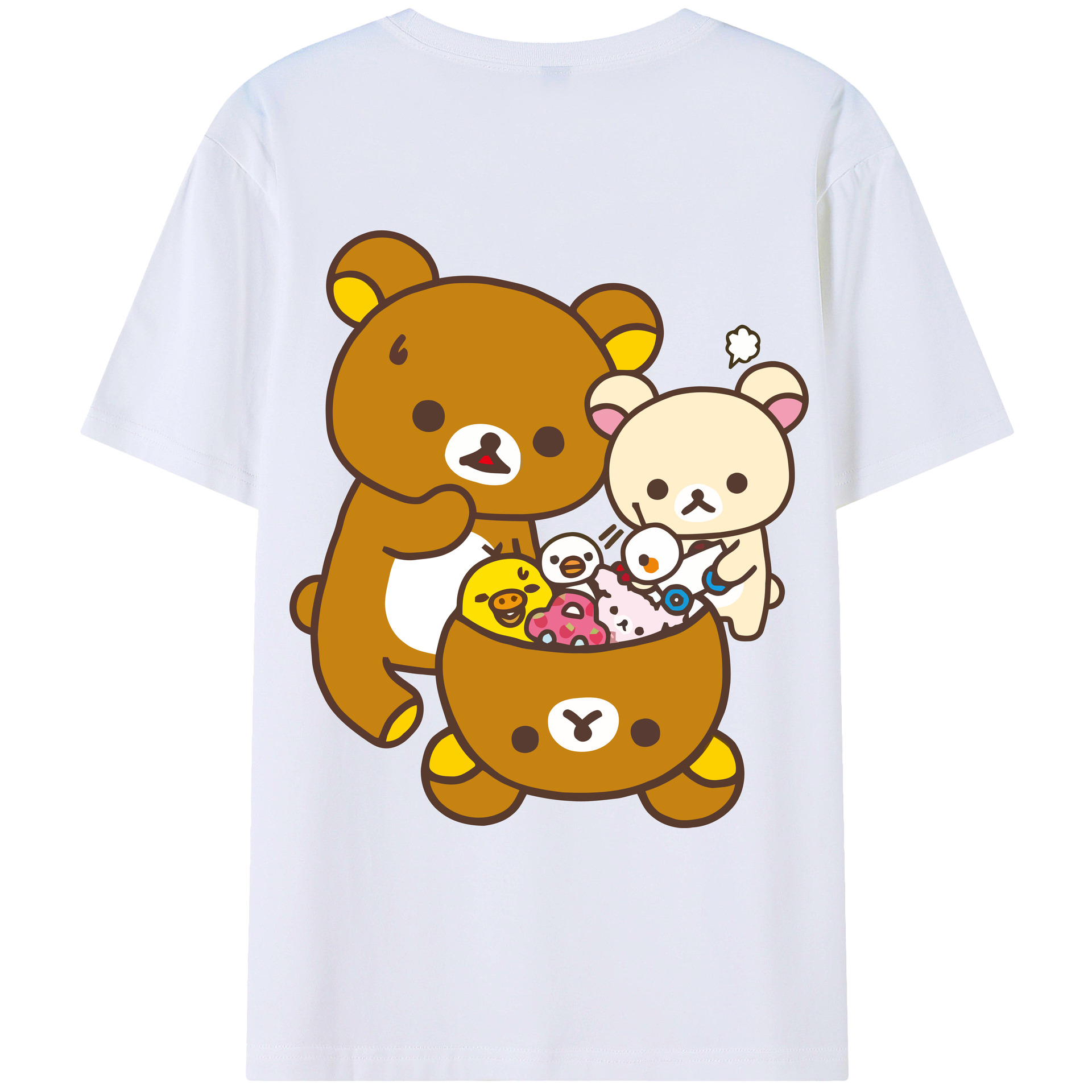 （画像用） リラックマ リラックマ キイロイトリ Rilakkuma Korilakkuma Kiiroitori 綿100％ メンズ半袖Tシャツ（バックプリント） 通気性