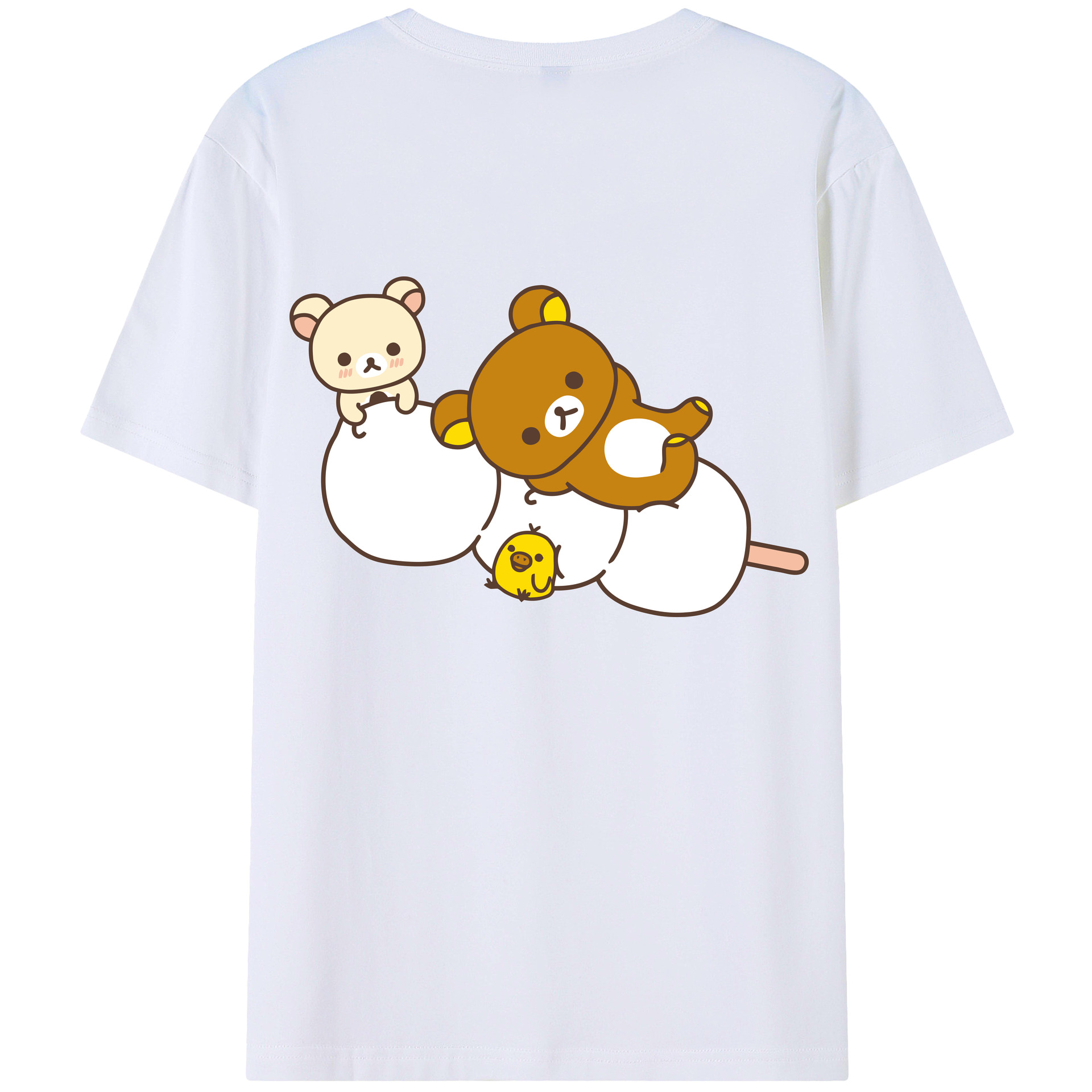 （画像用） リラックマ リラックマ キイロイトリ Rilakkuma Korilakkuma Kiiroitori 綿100％ メンズ半袖Tシャツ（バックプリント） 通気性