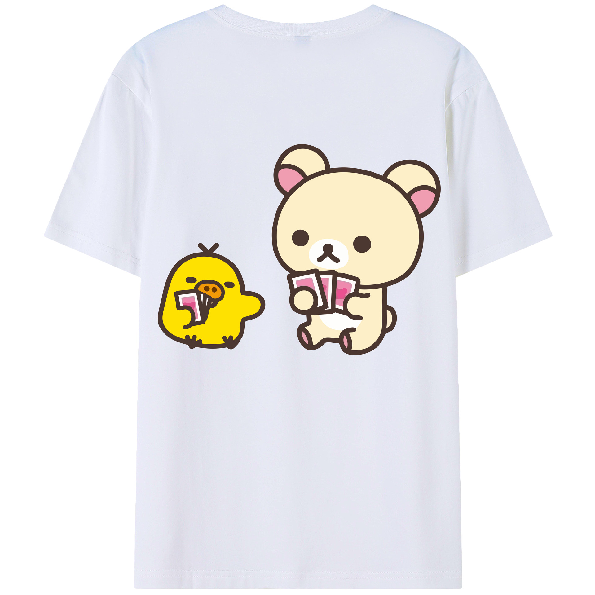 （画像用） リラックマ リラックマ キイロイトリ Rilakkuma Korilakkuma Kiiroitori 綿100％ メンズ半袖Tシャツ（バックプリント） 通気性
