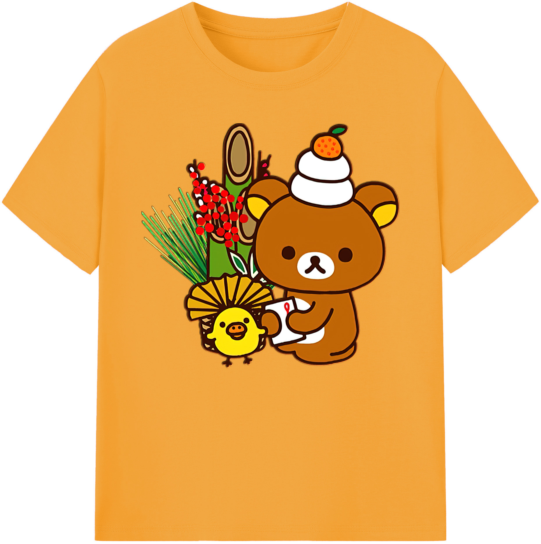 （画像用） リラックマ リラックマ キイロイトリ Rilakkuma Korilakkuma Kiiroitori 綿100％ メンズ半袖Tシャツ｜肌触りやわらか＆通気性