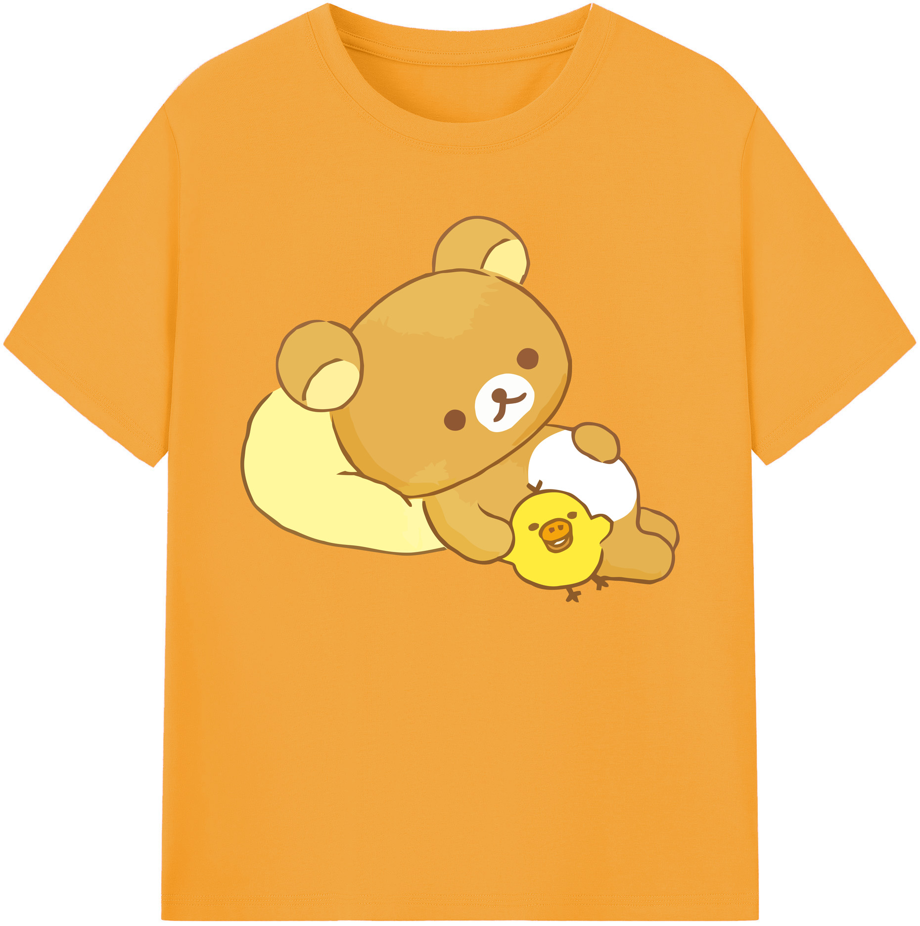 （画像用） リラックマ リラックマ キイロイトリ Rilakkuma Korilakkuma Kiiroitori 綿100％ メンズ半袖Tシャツ｜肌触りやわらか＆通気性