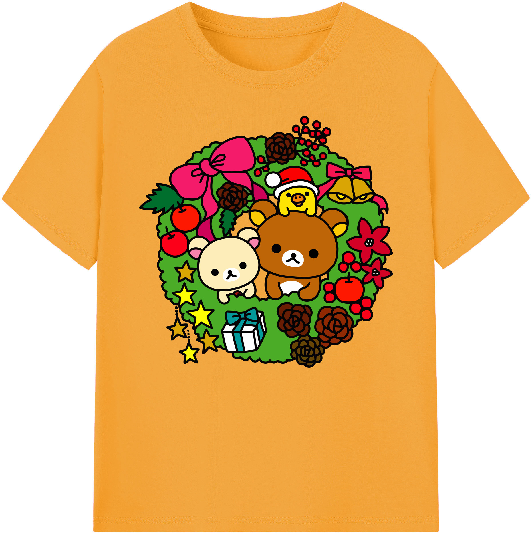 （画像用） リラックマ リラックマ キイロイトリ Rilakkuma Korilakkuma Kiiroitori 綿100％ メンズ半袖Tシャツ｜肌触りやわらか＆通気性