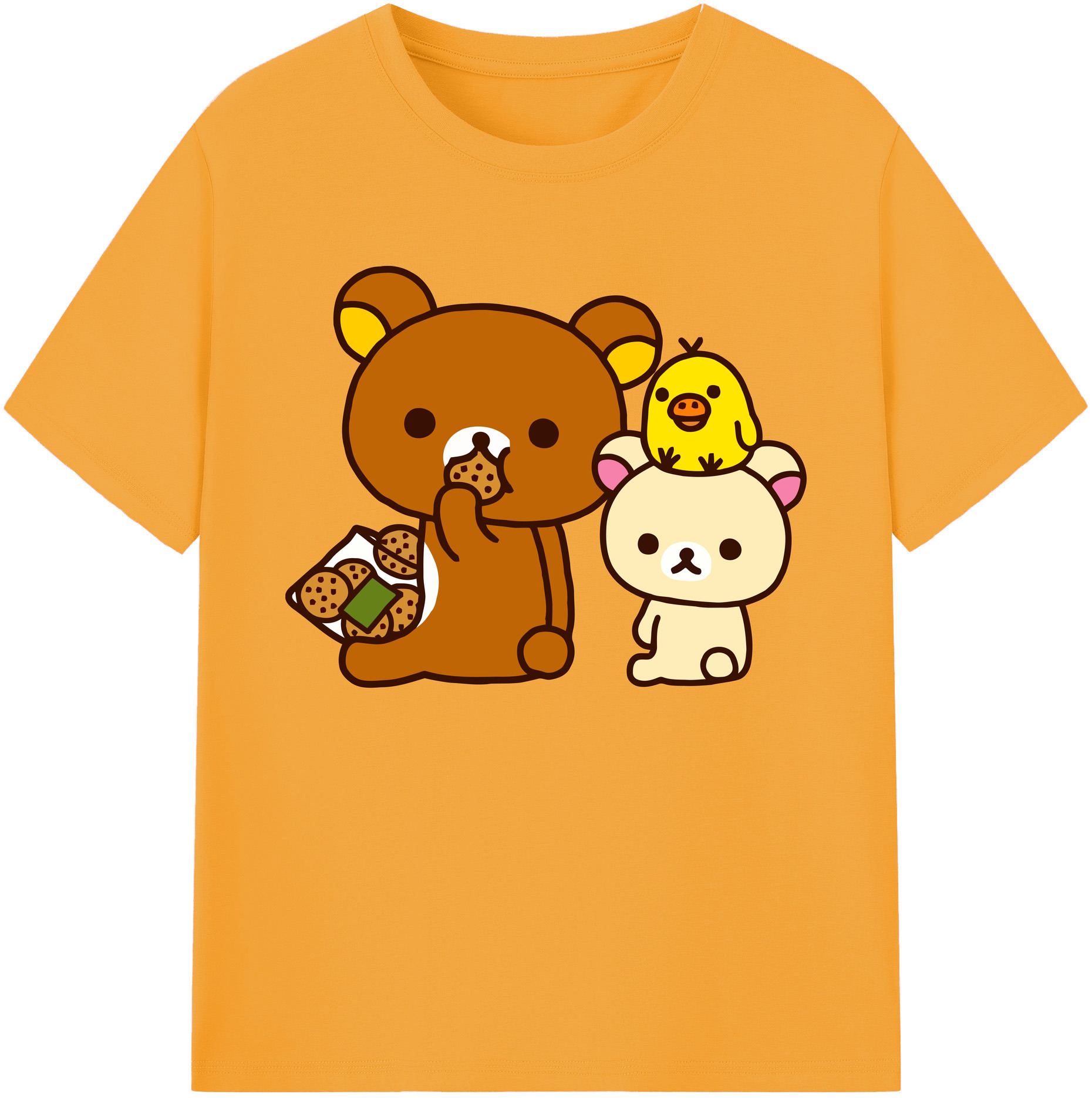 （画像用） リラックマ リラックマ キイロイトリ Rilakkuma Korilakkuma Kiiroitori 綿100％ メンズ半袖Tシャツ｜肌触りやわらか＆通気性