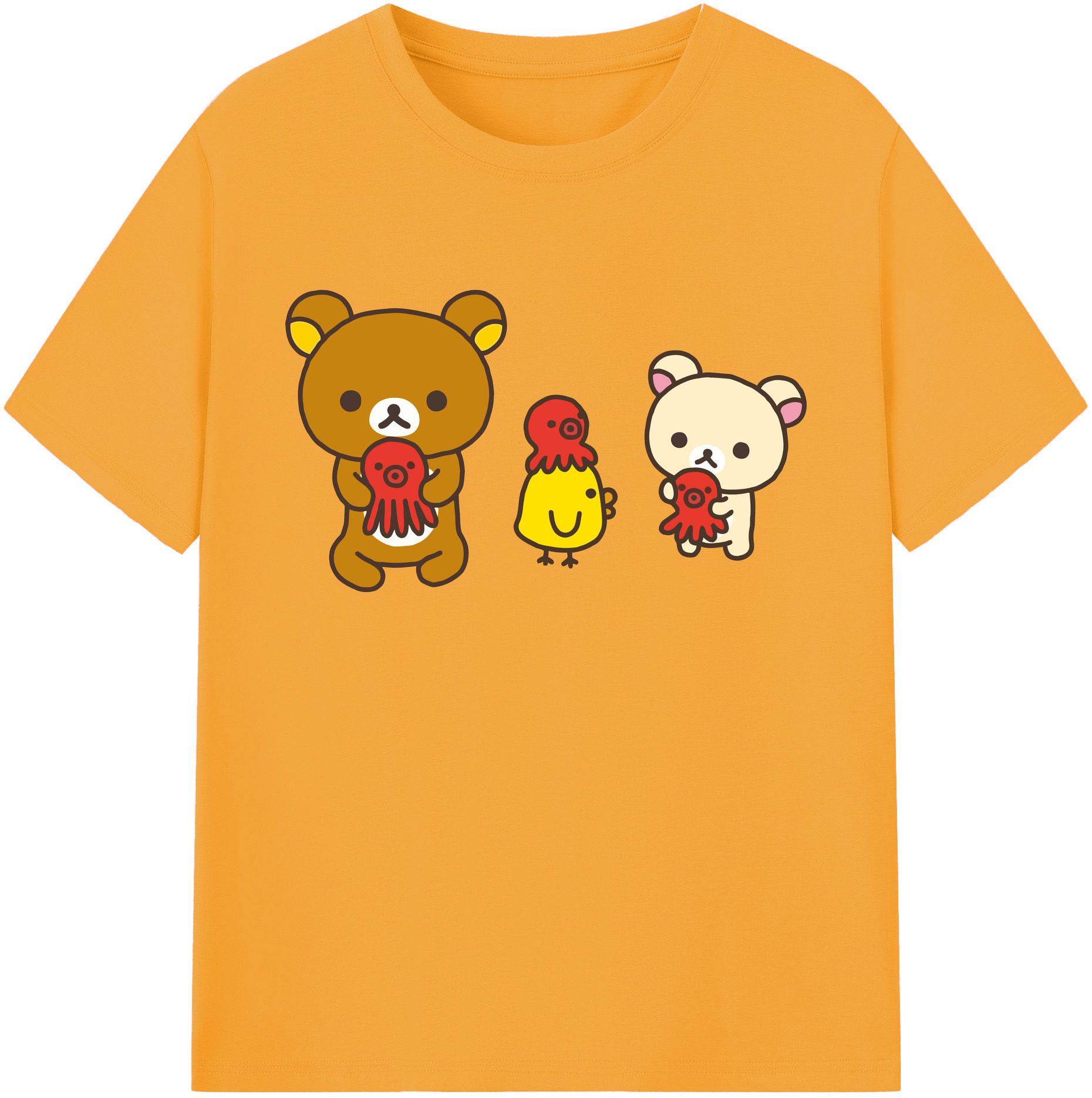 （画像用） リラックマ リラックマ キイロイトリ Rilakkuma Korilakkuma Kiiroitori 綿100％ メンズ半袖Tシャツ｜肌触りやわらか＆通気性