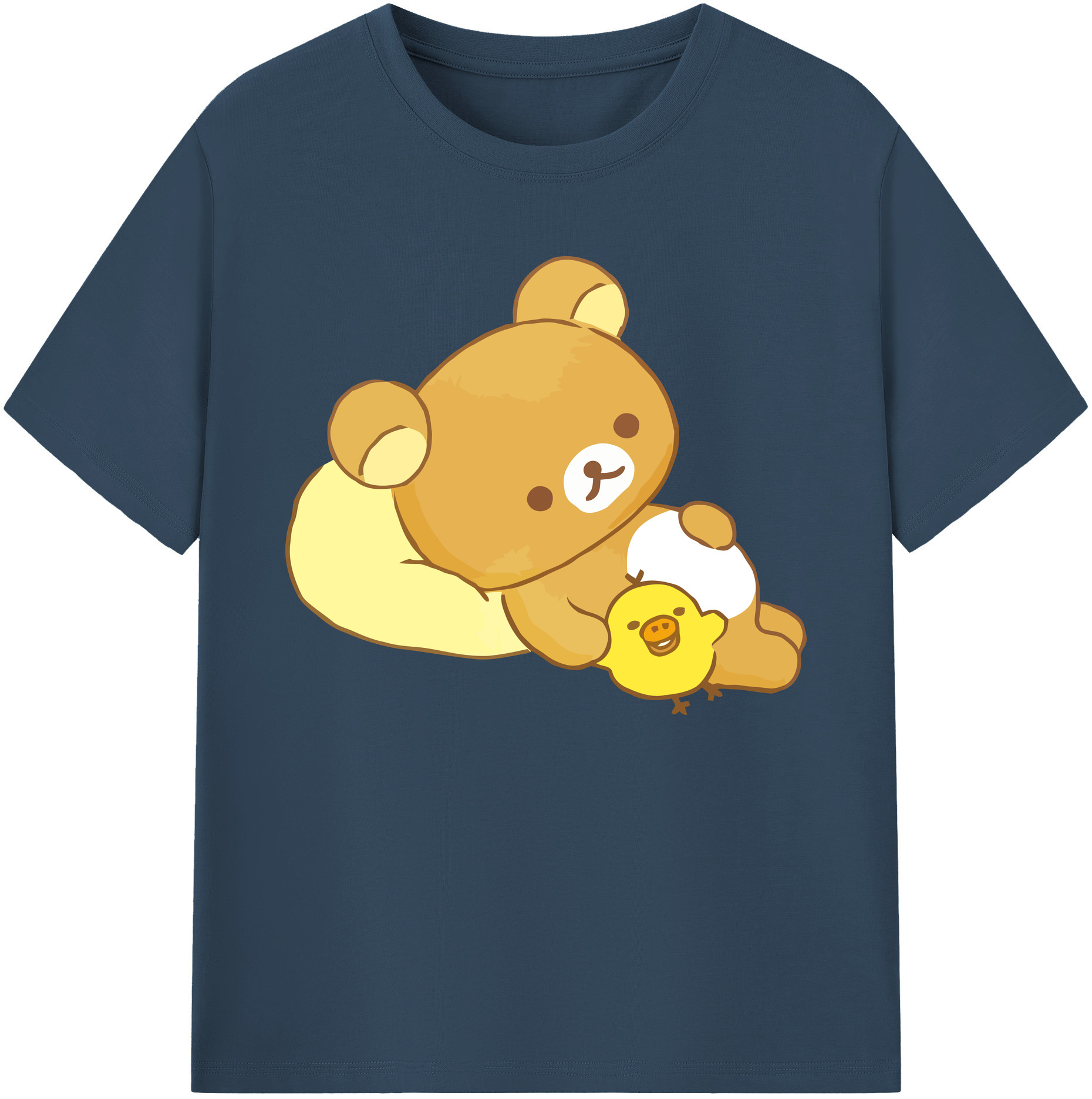 （画像用） リラックマ リラックマ キイロイトリ Rilakkuma Korilakkuma Kiiroitori 綿100％ メンズ半袖Tシャツ｜肌触りやわらか＆通気性