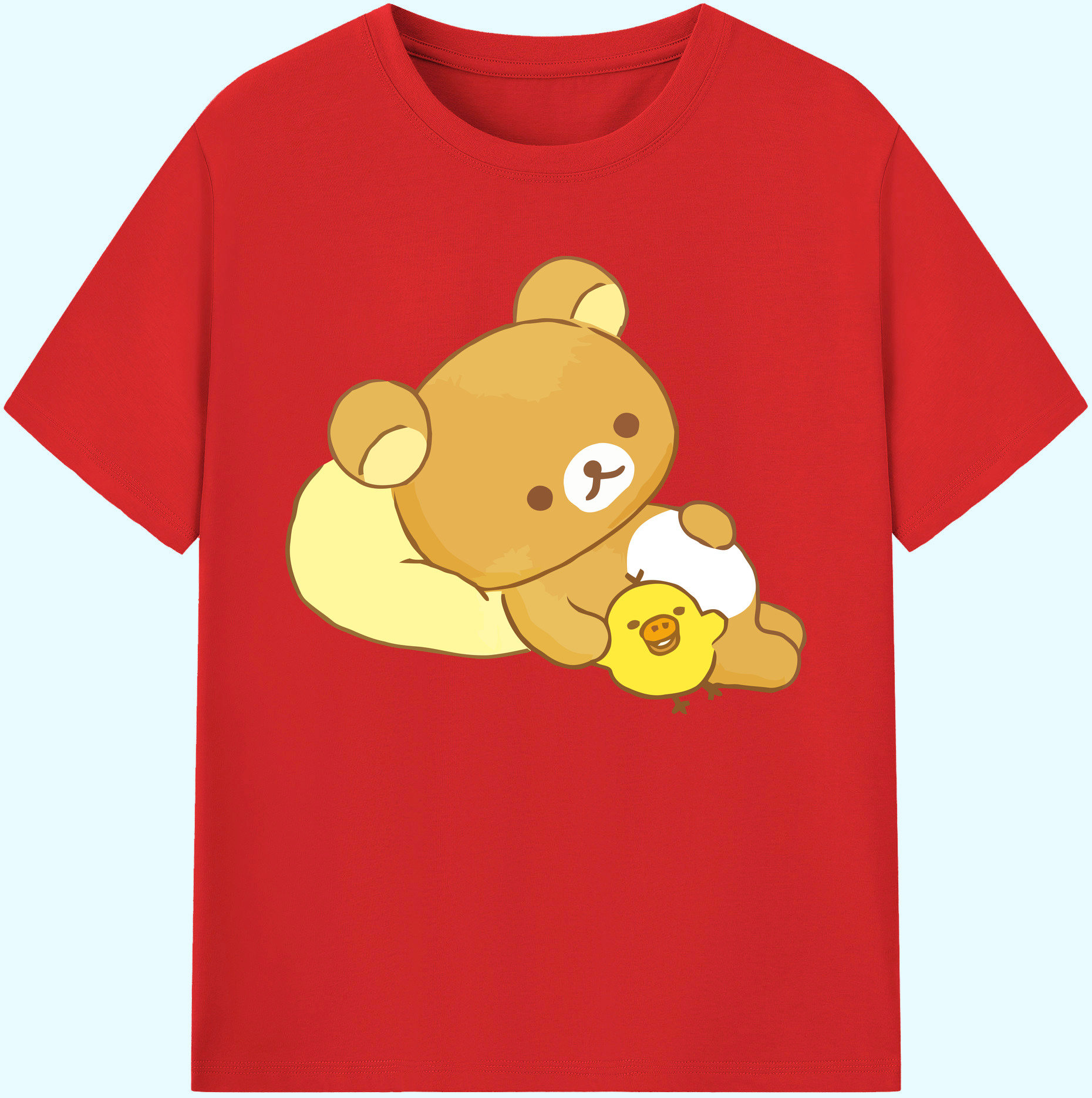 （画像用） リラックマ リラックマ キイロイトリ Rilakkuma Korilakkuma Kiiroitori 綿100％ メンズ半袖Tシャツ｜肌触りやわらか＆通気性