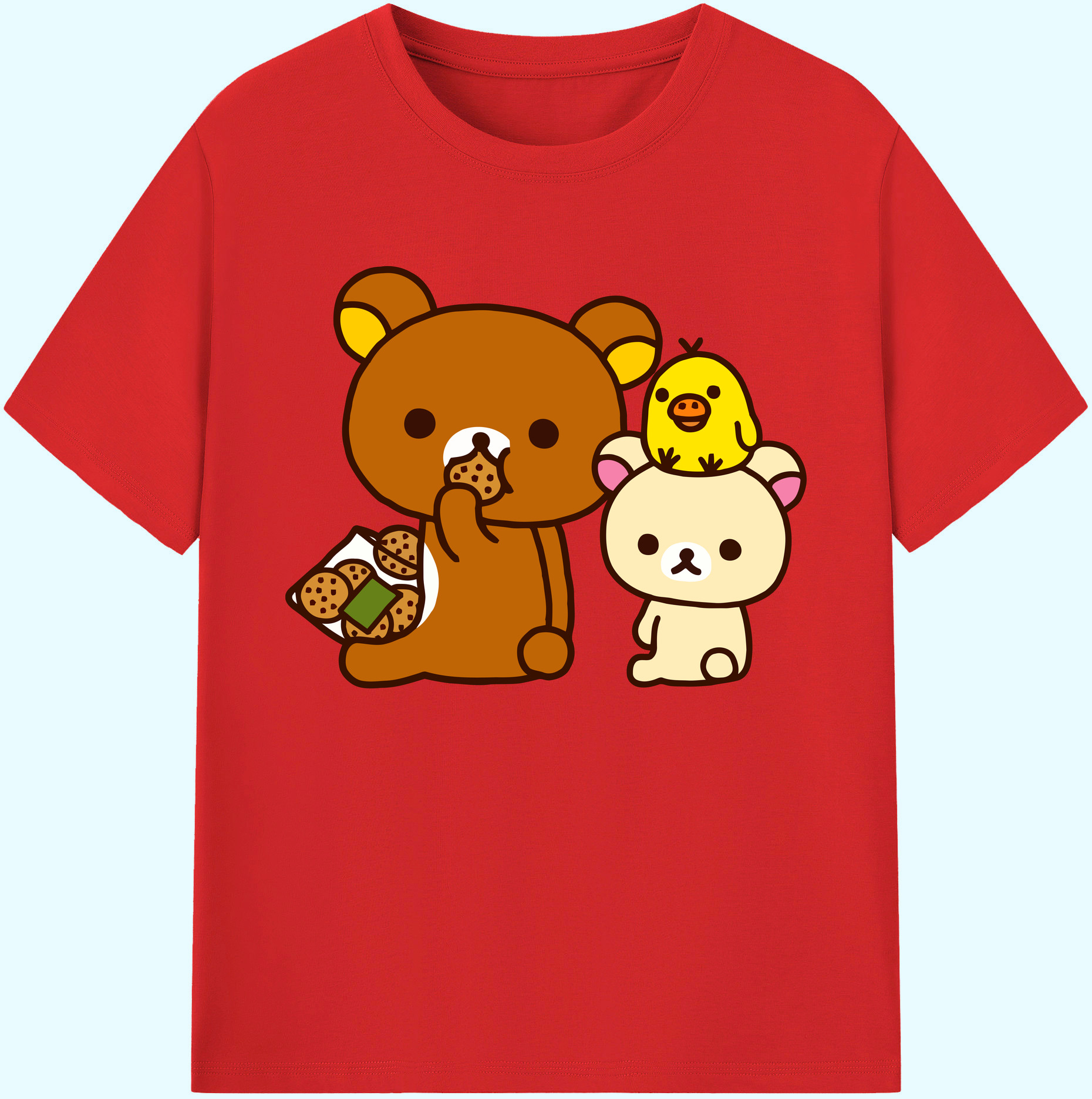 （画像用） リラックマ リラックマ キイロイトリ Rilakkuma Korilakkuma Kiiroitori 綿100％ メンズ半袖Tシャツ｜肌触りやわらか＆通気性