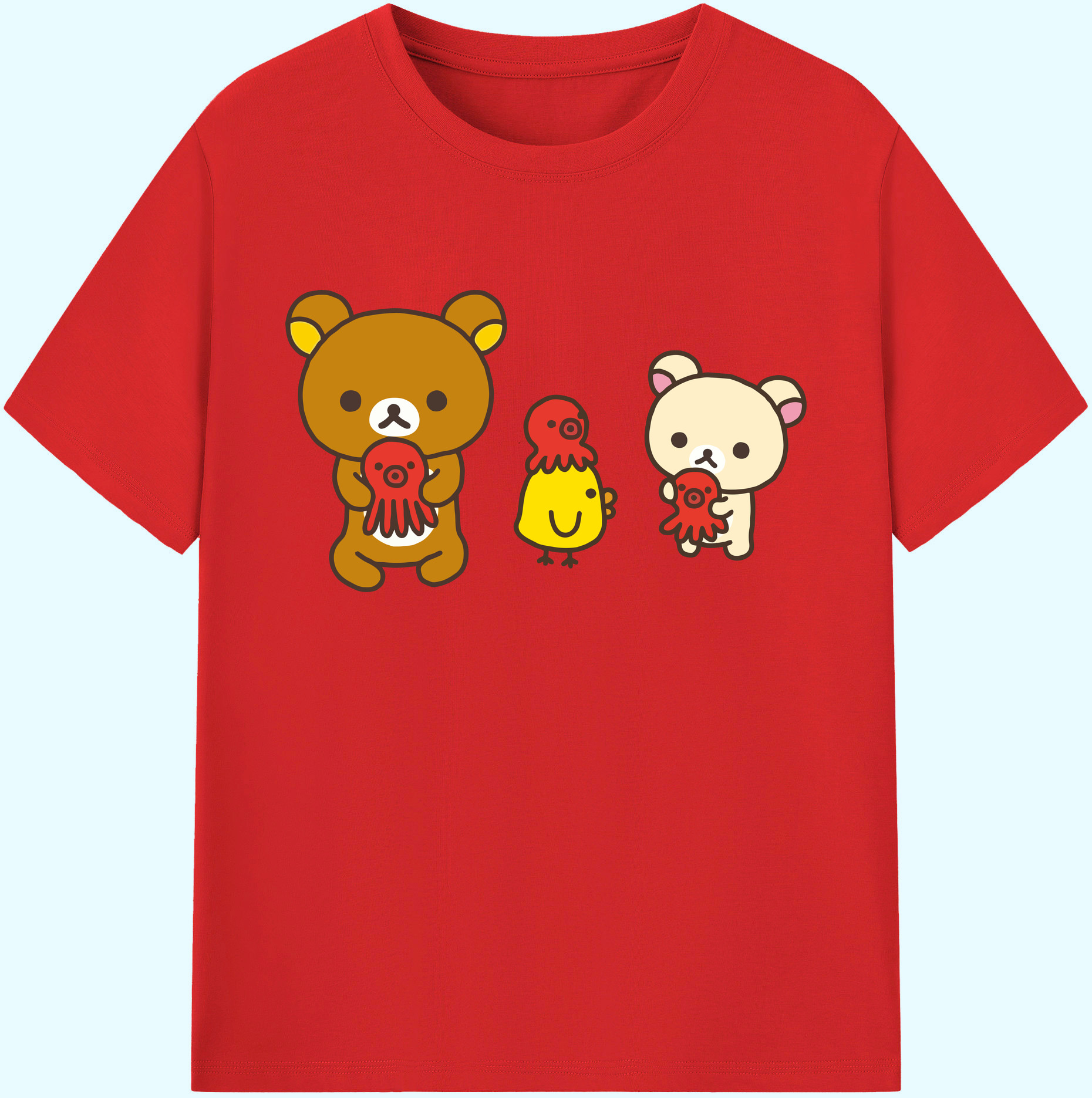 （画像用） リラックマ リラックマ キイロイトリ Rilakkuma Korilakkuma Kiiroitori 綿100％ メンズ半袖Tシャツ｜肌触りやわらか＆通気性