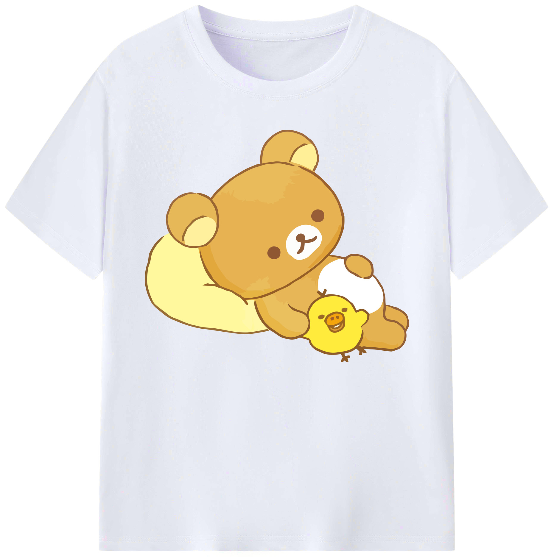 （画像用） リラックマ リラックマ キイロイトリ Rilakkuma Korilakkuma Kiiroitori 綿100％ メンズ半袖Tシャツ｜肌触りやわらか＆通気性