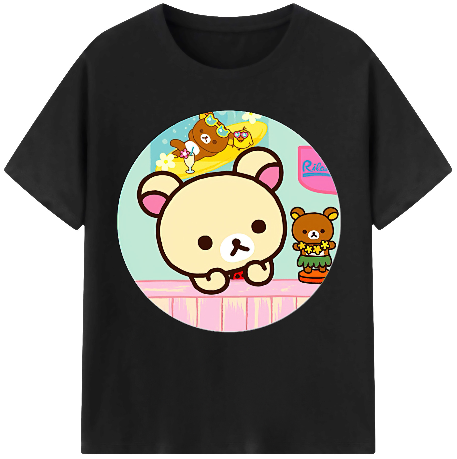 （画像用） リラックマ リラックマ キイロイトリ Rilakkuma Korilakkuma Kiiroitori レディースカジュアルプリントTシャツ（綿100％）