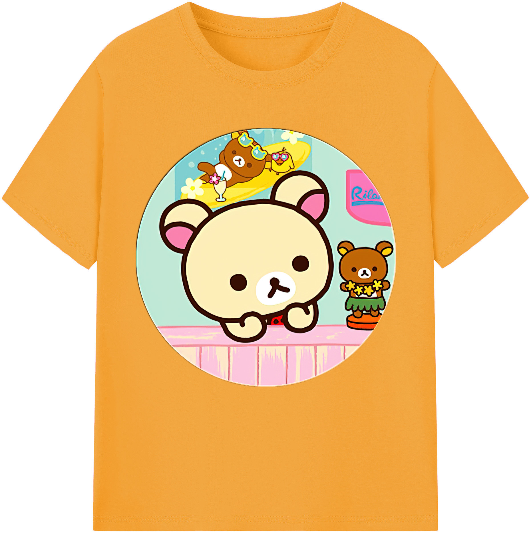 （画像用） リラックマ リラックマ キイロイトリ Rilakkuma Korilakkuma Kiiroitori レディースカジュアルプリントTシャツ（綿100％）