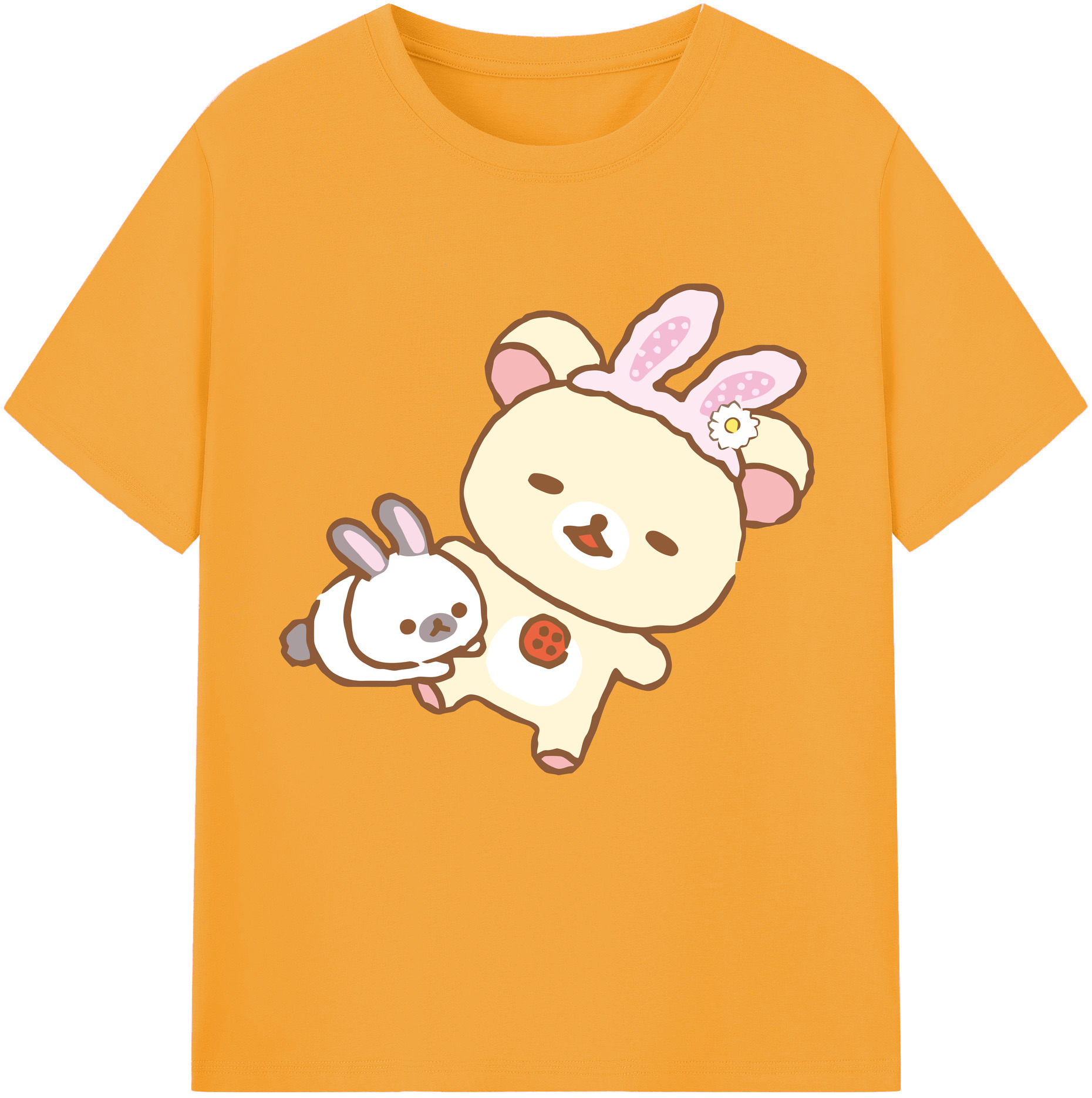（画像用） リラックマ リラックマ キイロイトリ Rilakkuma Korilakkuma Kiiroitori レディースカジュアルプリントTシャツ（綿100％）
