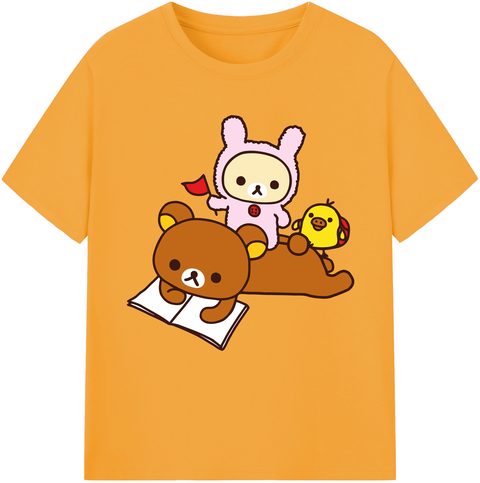 （画像用） リラックマ リラックマ キイロイトリ Rilakkuma Korilakkuma Kiiroitori レディースカジュアルプリントTシャツ（綿100％）
