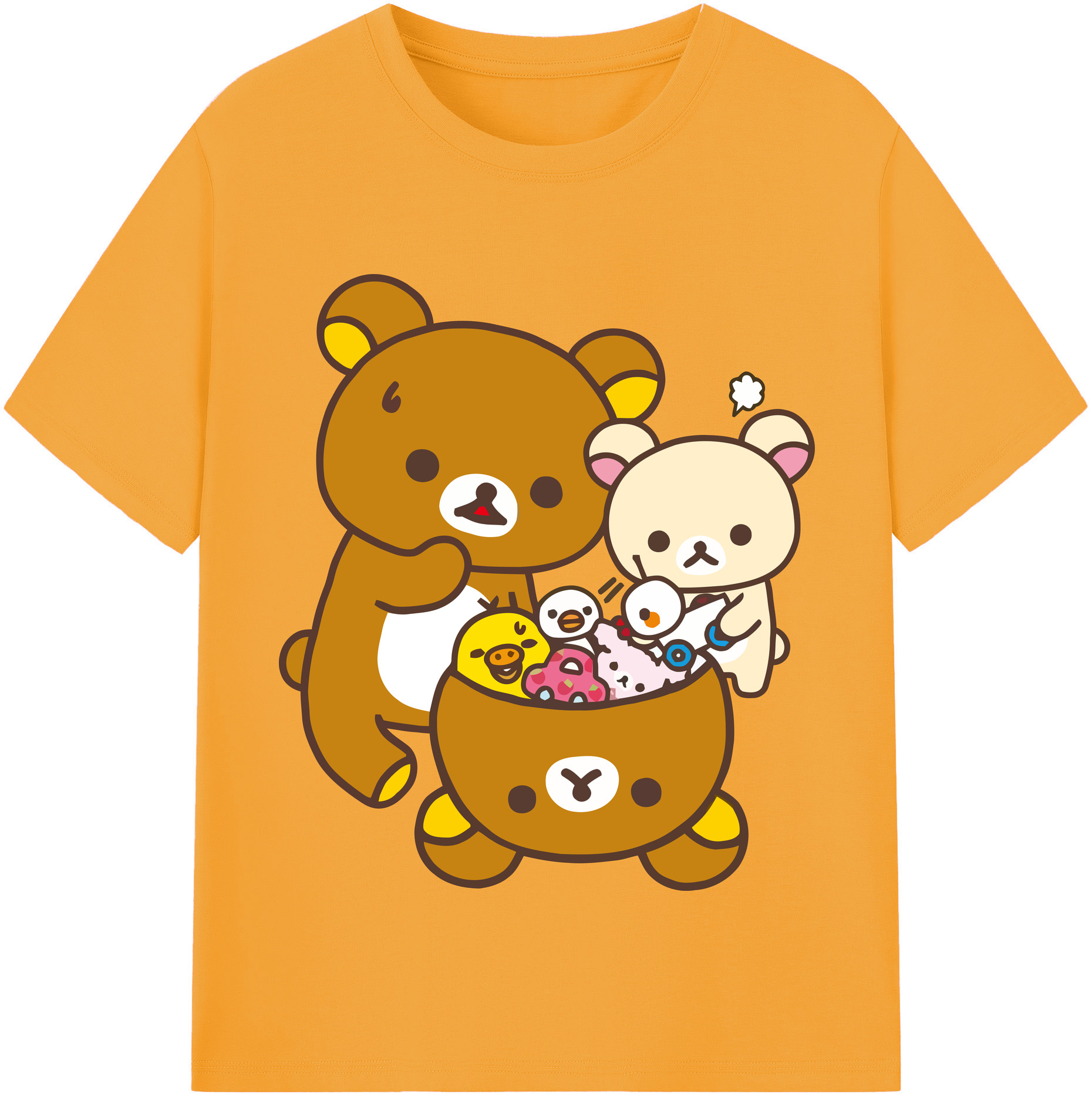 （画像用） リラックマ リラックマ キイロイトリ Rilakkuma Korilakkuma Kiiroitori レディースカジュアルプリントTシャツ（綿100％）