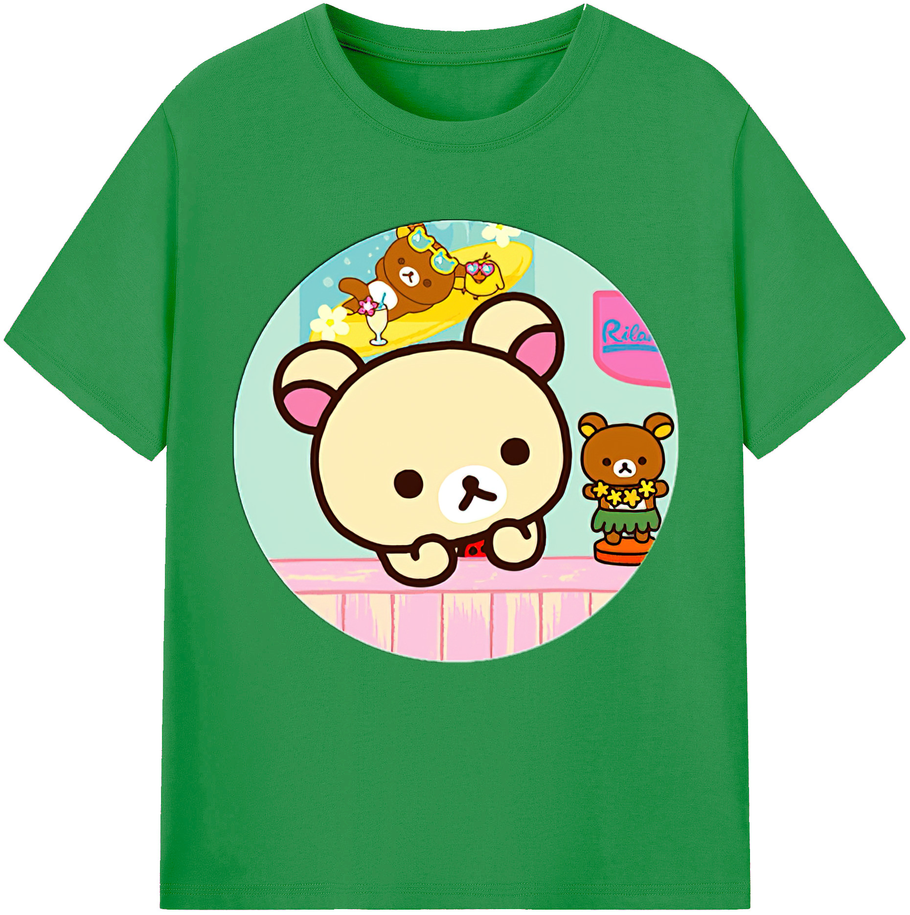 （画像用） リラックマ リラックマ キイロイトリ Rilakkuma Korilakkuma Kiiroitori レディースカジュアルプリントTシャツ（綿100％）