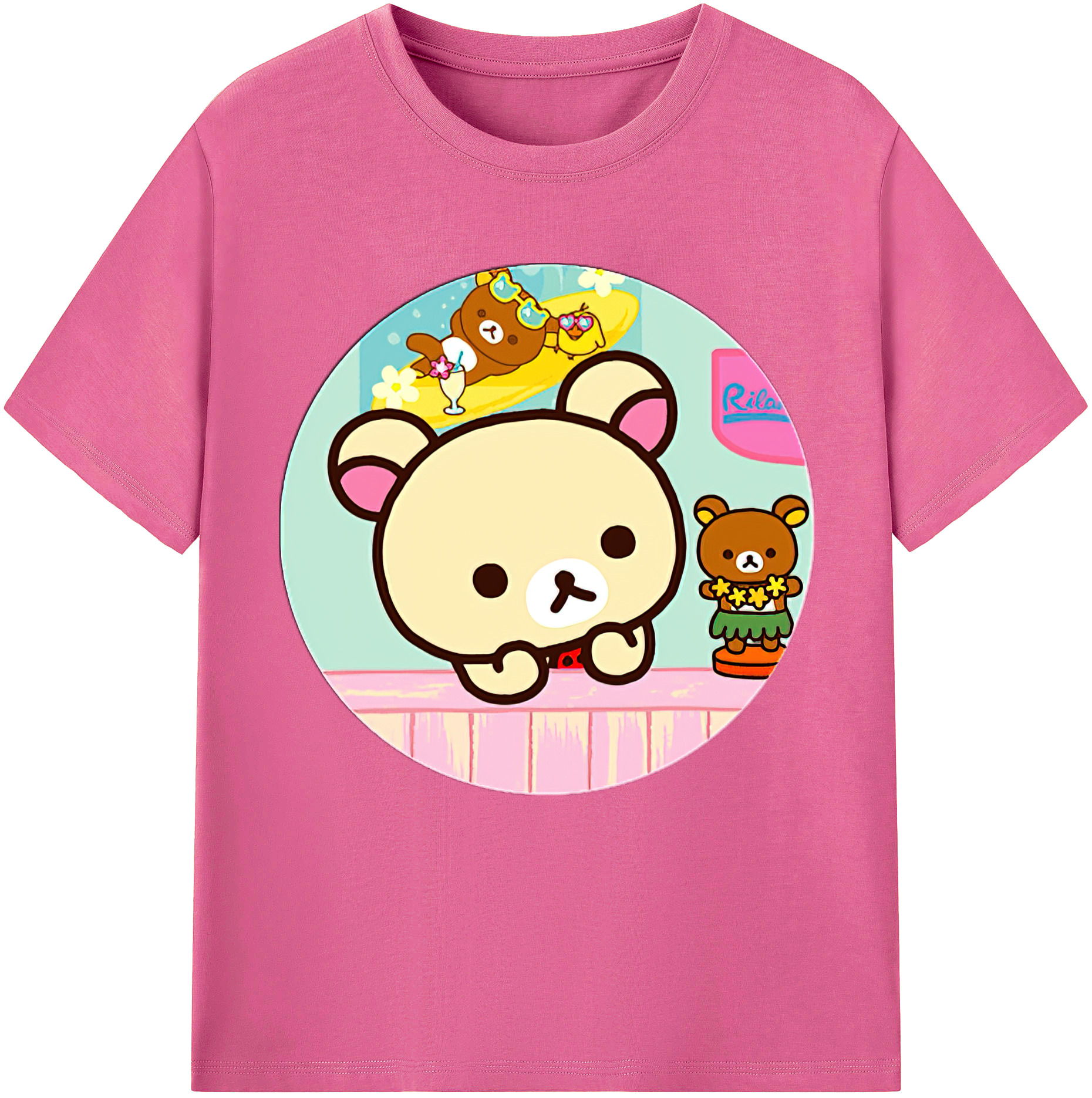 （画像用） リラックマ リラックマ キイロイトリ Rilakkuma Korilakkuma Kiiroitori レディースカジュアルプリントTシャツ（綿100％）
